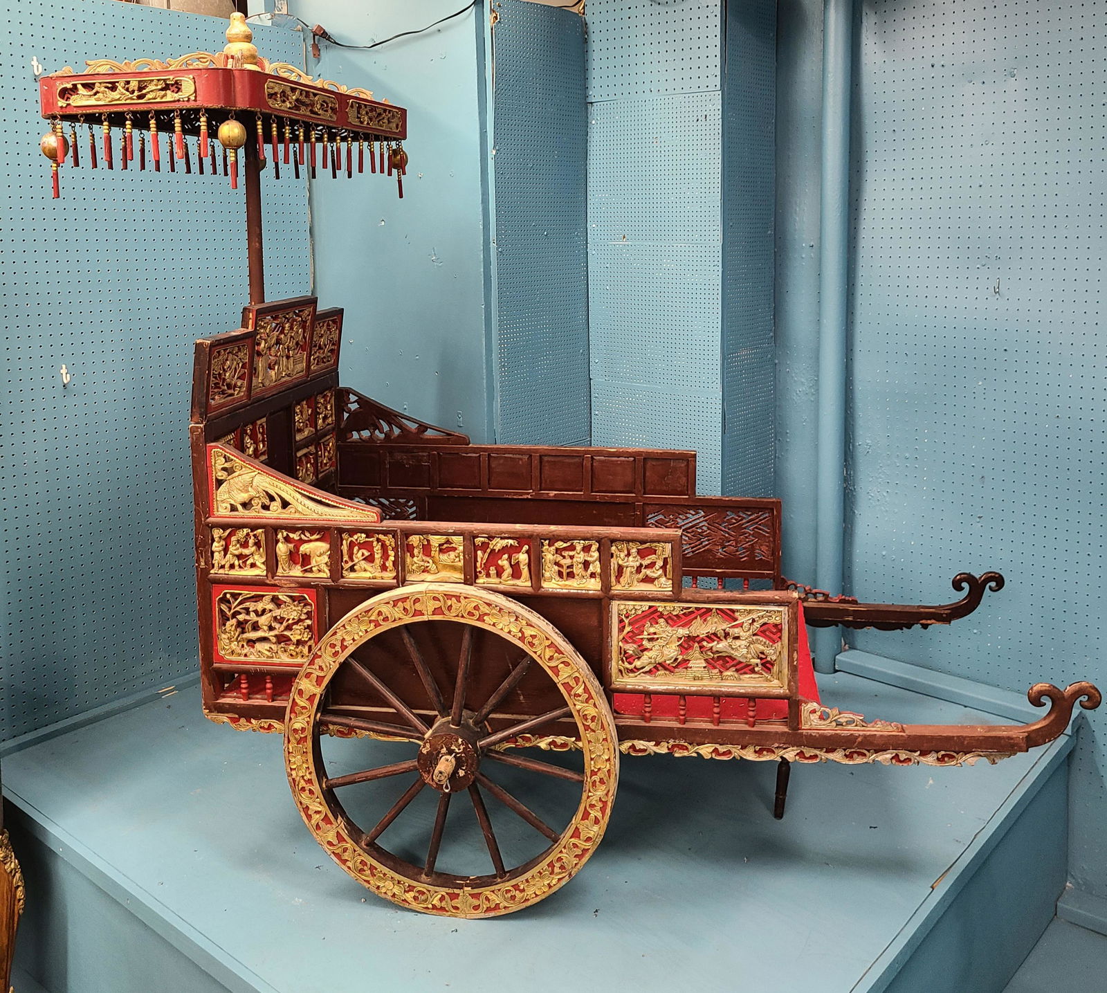 Antique Chinese Flower Cart, Hand Carved, All Original (1 of 14)