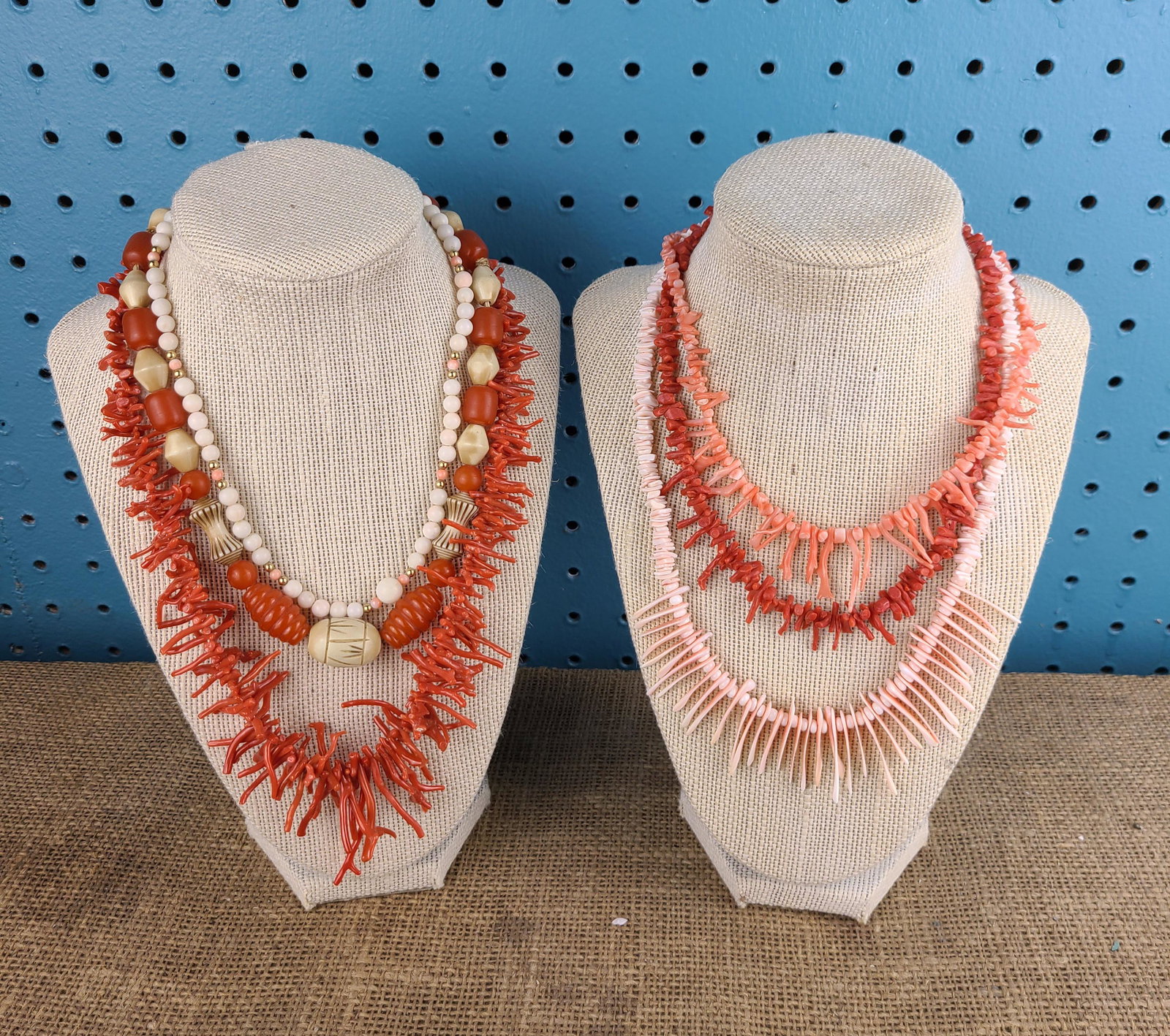 Collection of 6 Antique Necklaces: Collection of 6 Antique Necklaces, 4 Authentic Branch Coral, 1 Unusual Carved Bakelite Bead Necklace, and 1 Unusual Gold Filled Necklace