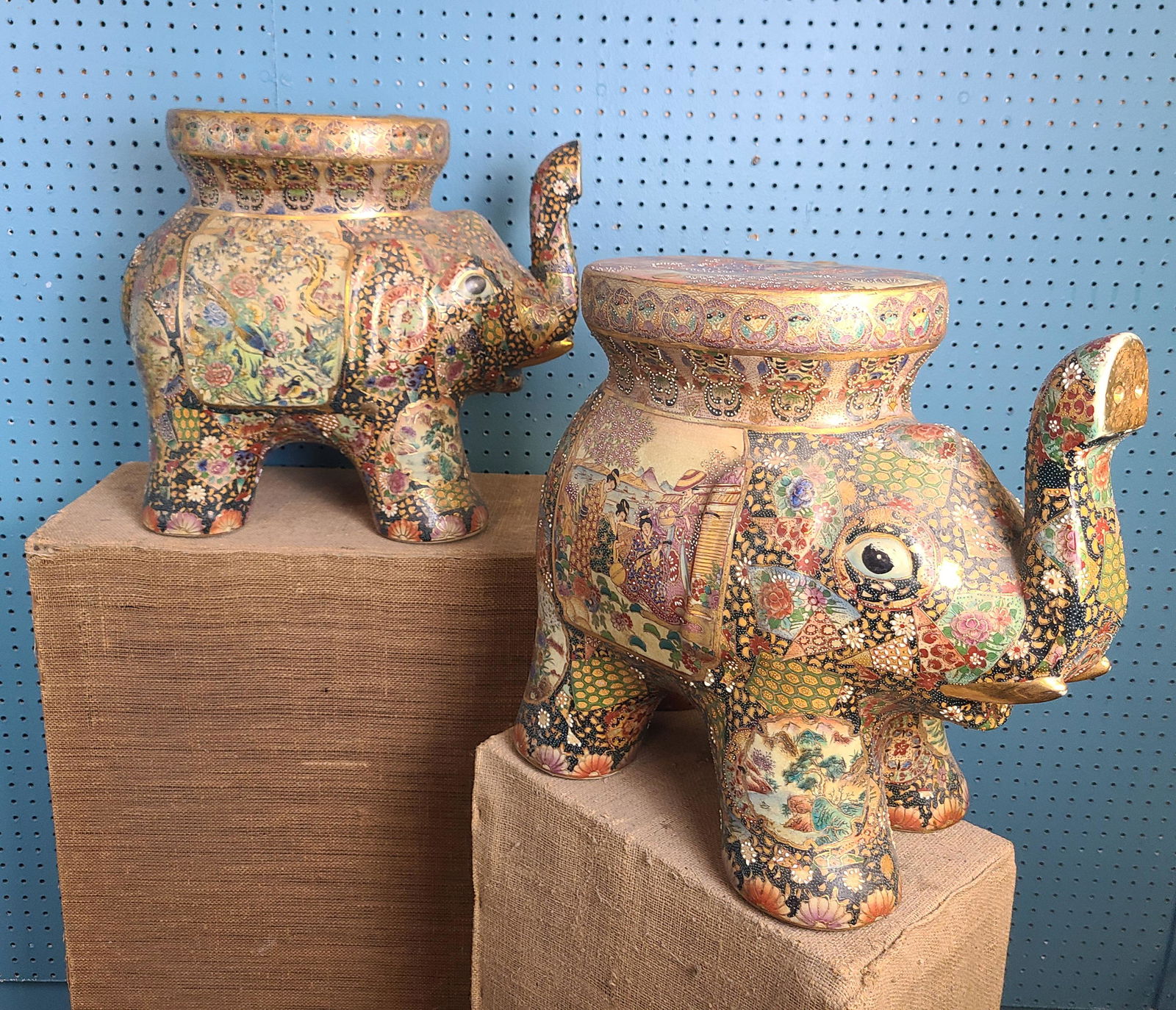 Pair of 2 Vintage Mid 20th C. Satsuma Elephants (1 of 8)