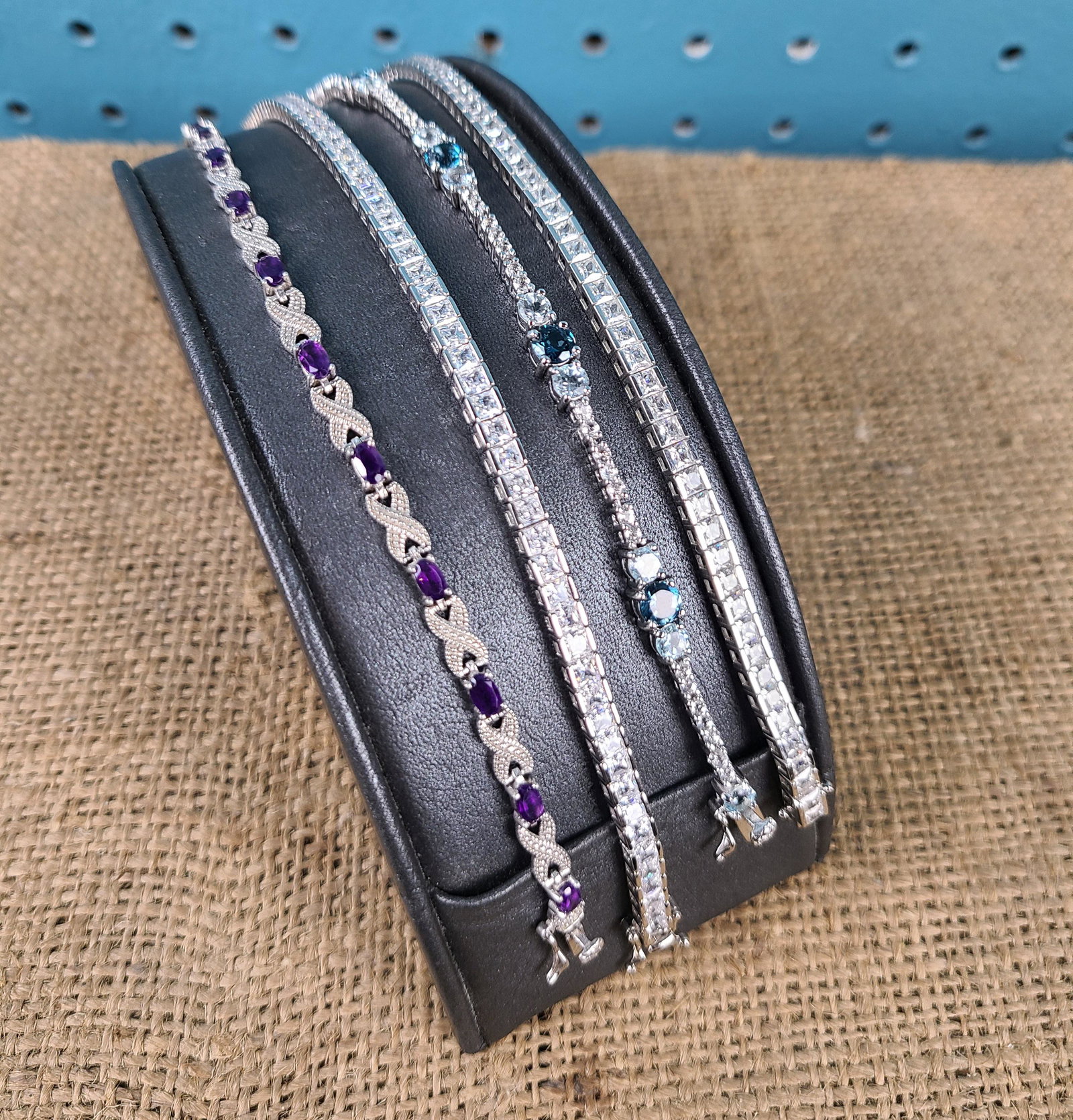 (4) Sterling Topaz/Amethyst Tennis Bracelets: (4) Sterling Topaz/Amethyst Tennis Bracelets