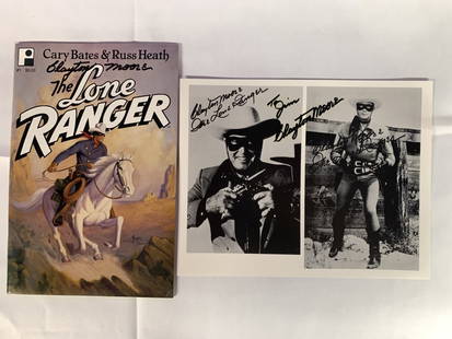 THE LONE RANGER #1 AUTOGRAPHED W/1 PHOTOS: THE LONE RANGER #1 AUTOGRAPHED W/2 PHOTOS SIGNED BY CLAYTON MOORE PHOTO ONLY SIGNED TO JIM. Seven G's Auctions does not confirm authenticity of signatures if a COA is provided any questions, please