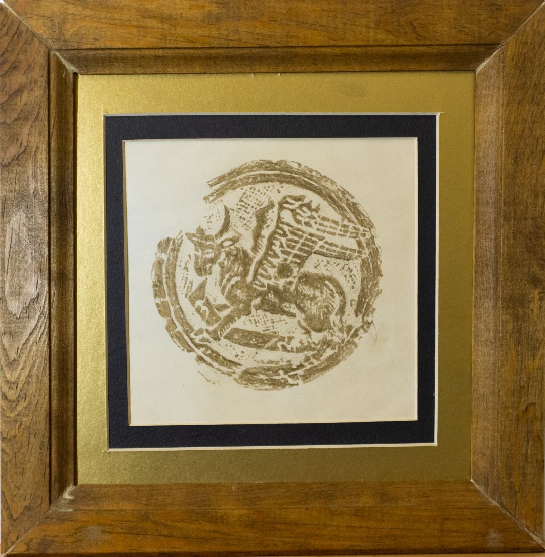 Calf of Prophet Ezekiel Vision Brass Rubbing: Brass rubbing of The Prophet Ezekiel evangelistic Symbol from Northleach Gloucestershire "The Calf" representing Jesus Christ's sacrifice in Christain doctrine. Includes Ephemera of the maker and othe