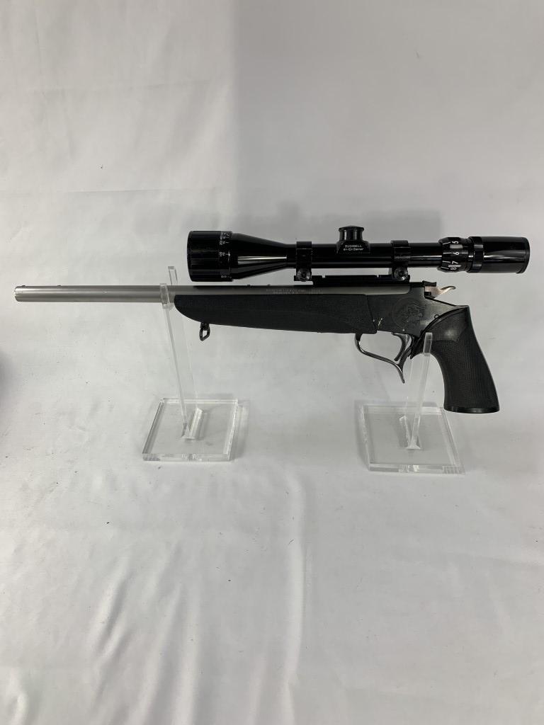 1233-T/C 1st GEN CONTENDER: T/C 1st GEN CONTENDER - 22 LR, STAINLESS, 16" BARREL, w/ BUSHNELL 4-12 SCOPE (SN# 252294)
