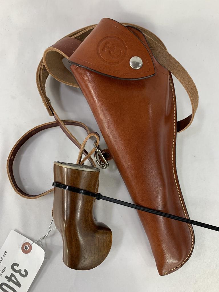 34020-T/C WALNUT GRIP AND HOLSTER: T/C WALNUT GRIP AND HOLSTER - LEFT HAND GRIP, LEATHER HOLSTER