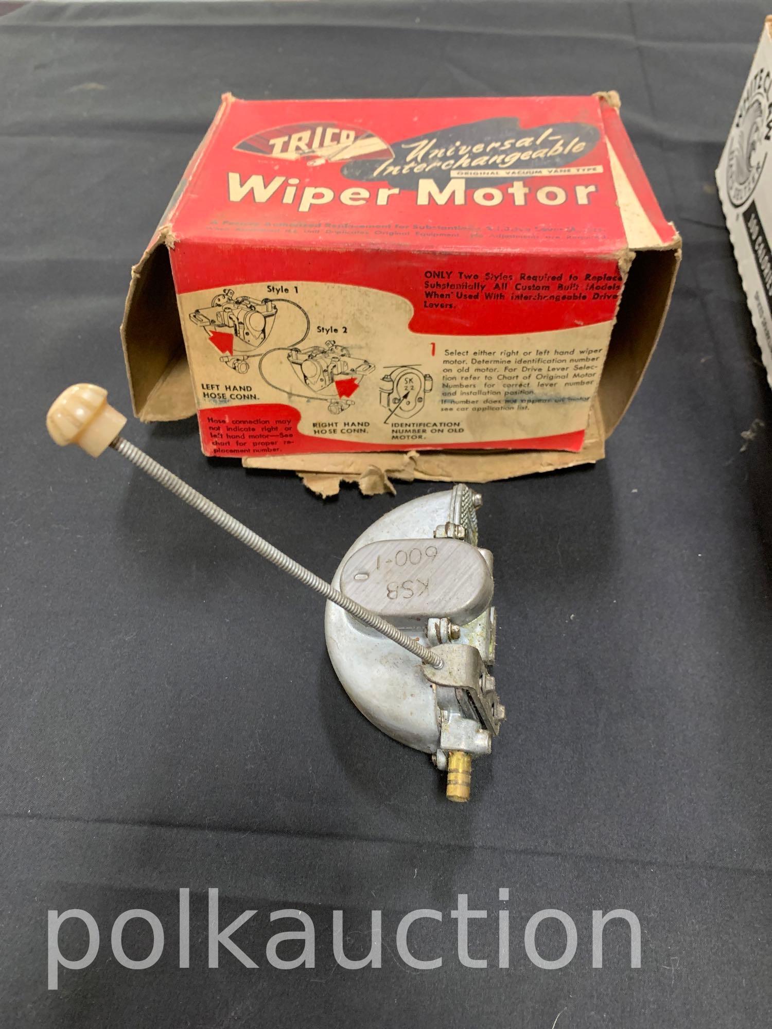Box of NOS Auto Light Condensers, Marchal Lamp, NOS Trico Wiper Motor: Box of NOS Auto Light Condensers, Marchal Lamp, NOS Trico Wiper Motor