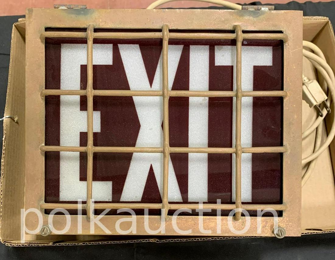 Lighted Exit Sign in Brass Cage (1 of 2)