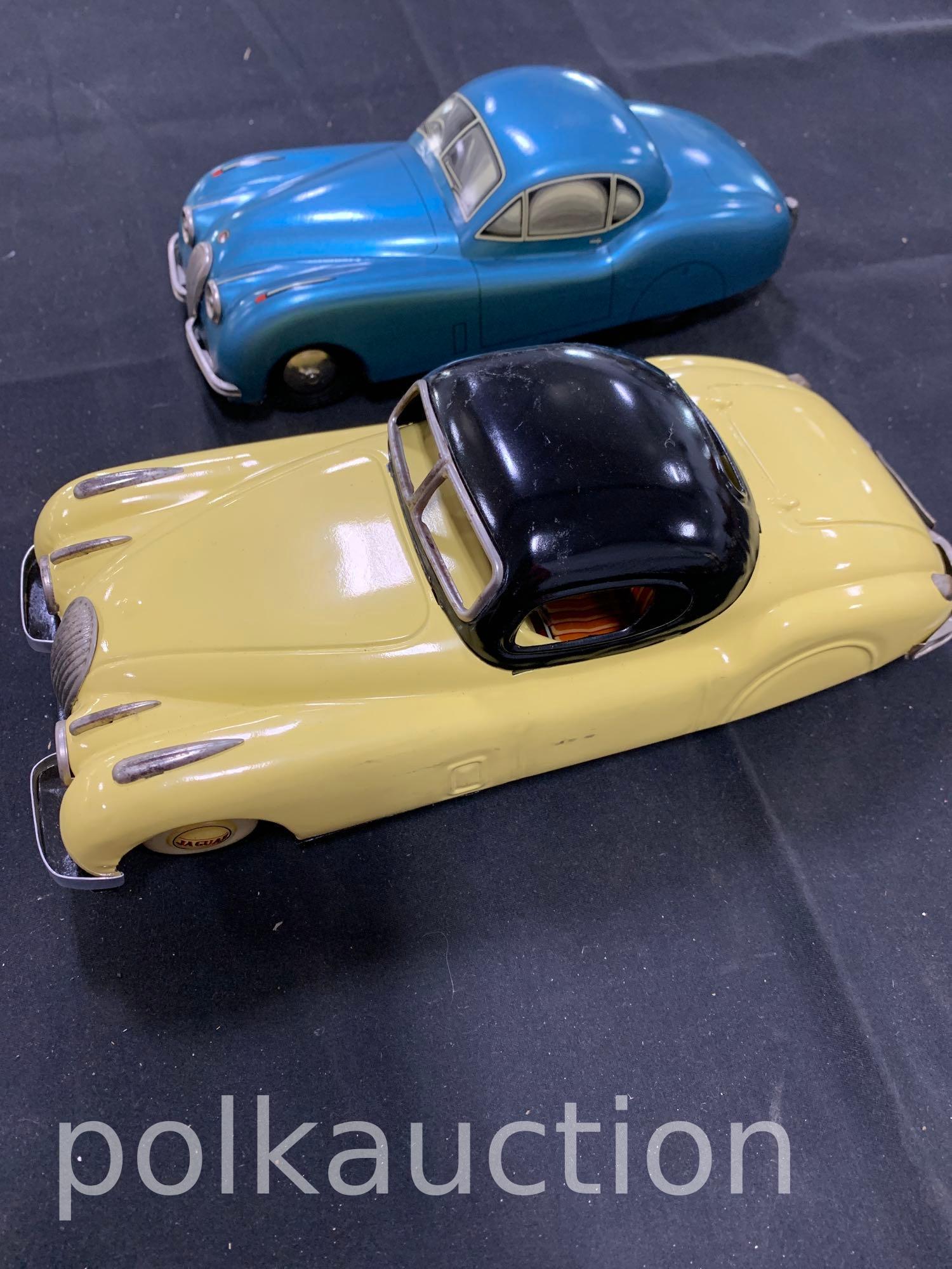 2 Tin Jaguar Toy Cars: 2 Tin Jaguar Toy Cars - Japan and Germany