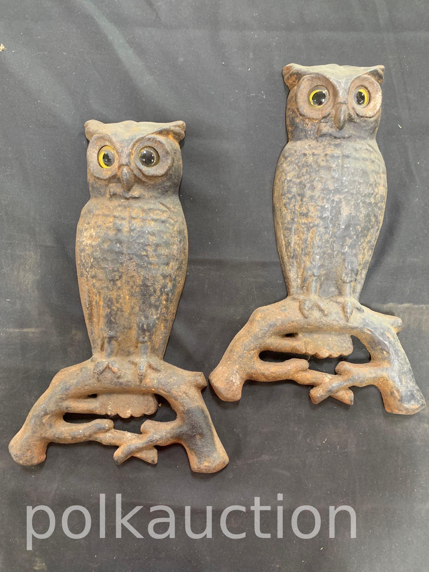 Pair of Mid 19th Century English Arts & Crafts Cast-Iron Owl Andirons (1 of 4)
