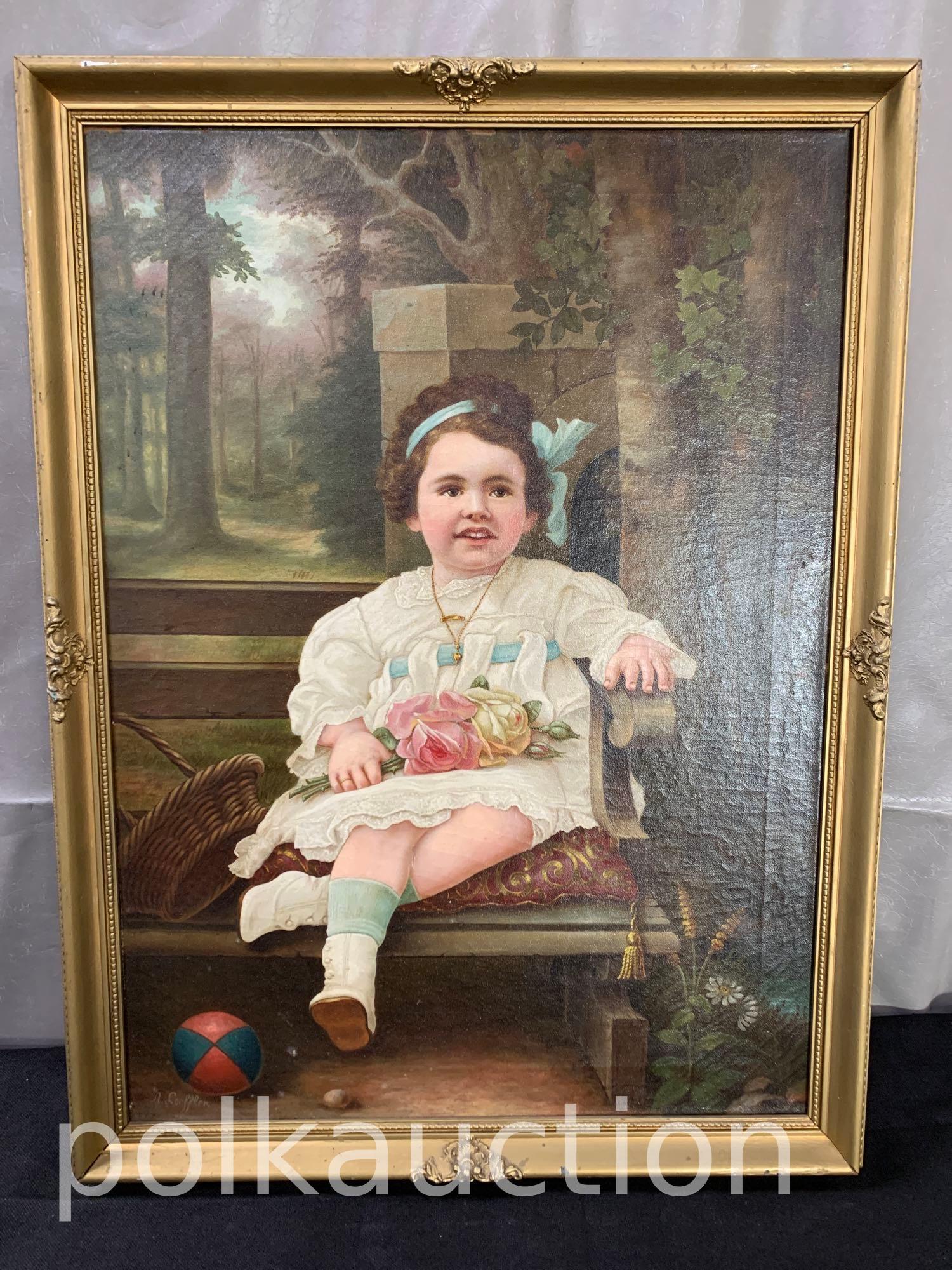 Graphic Oil Painting in Ornate Frame: Graphic Oil Painting in Ornate Frame - 34" x 26", Very Colorful!