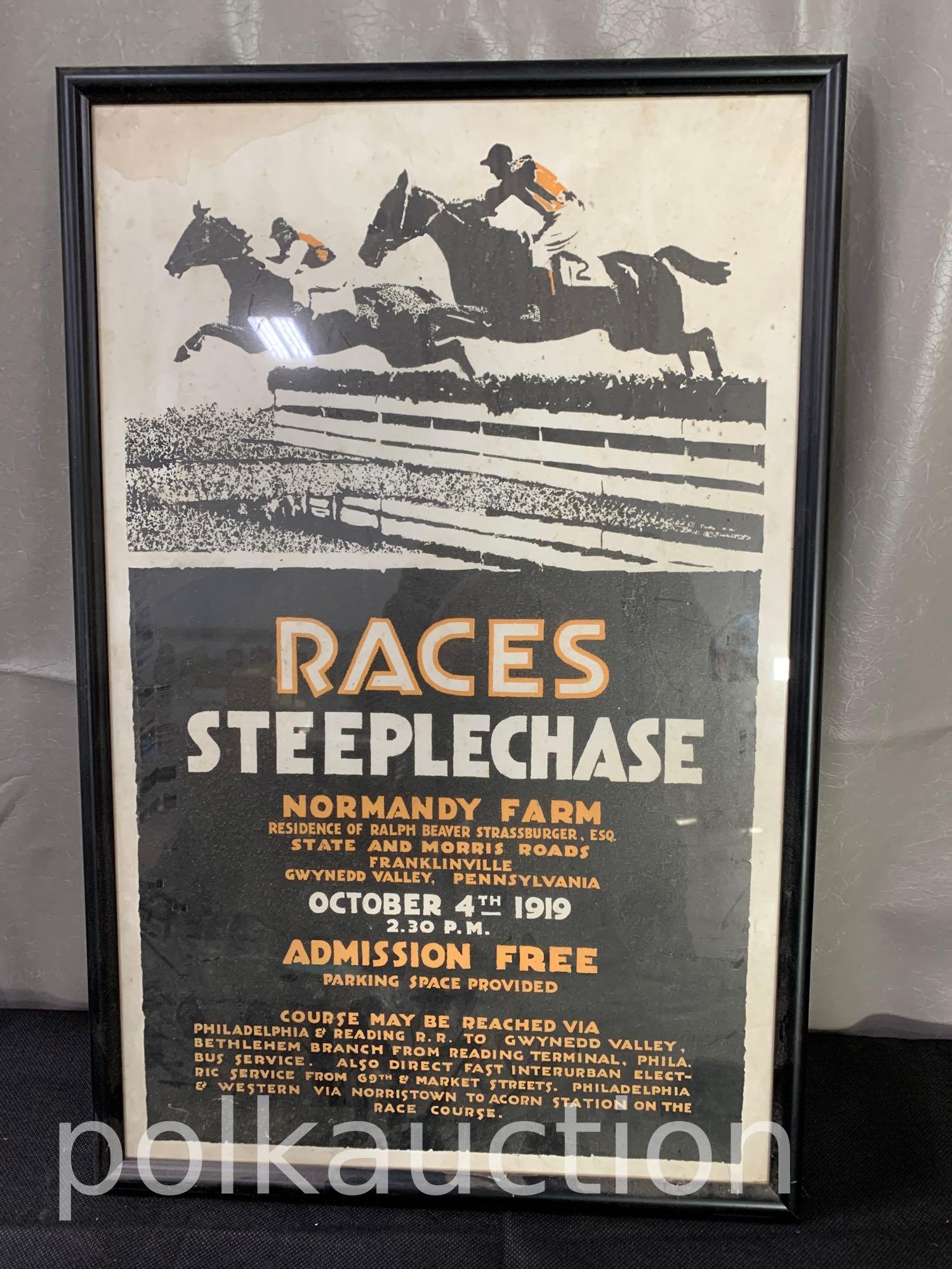 Framed Horse Race Advertisement: Framed Horse Race Advertisement - 24" x 15"