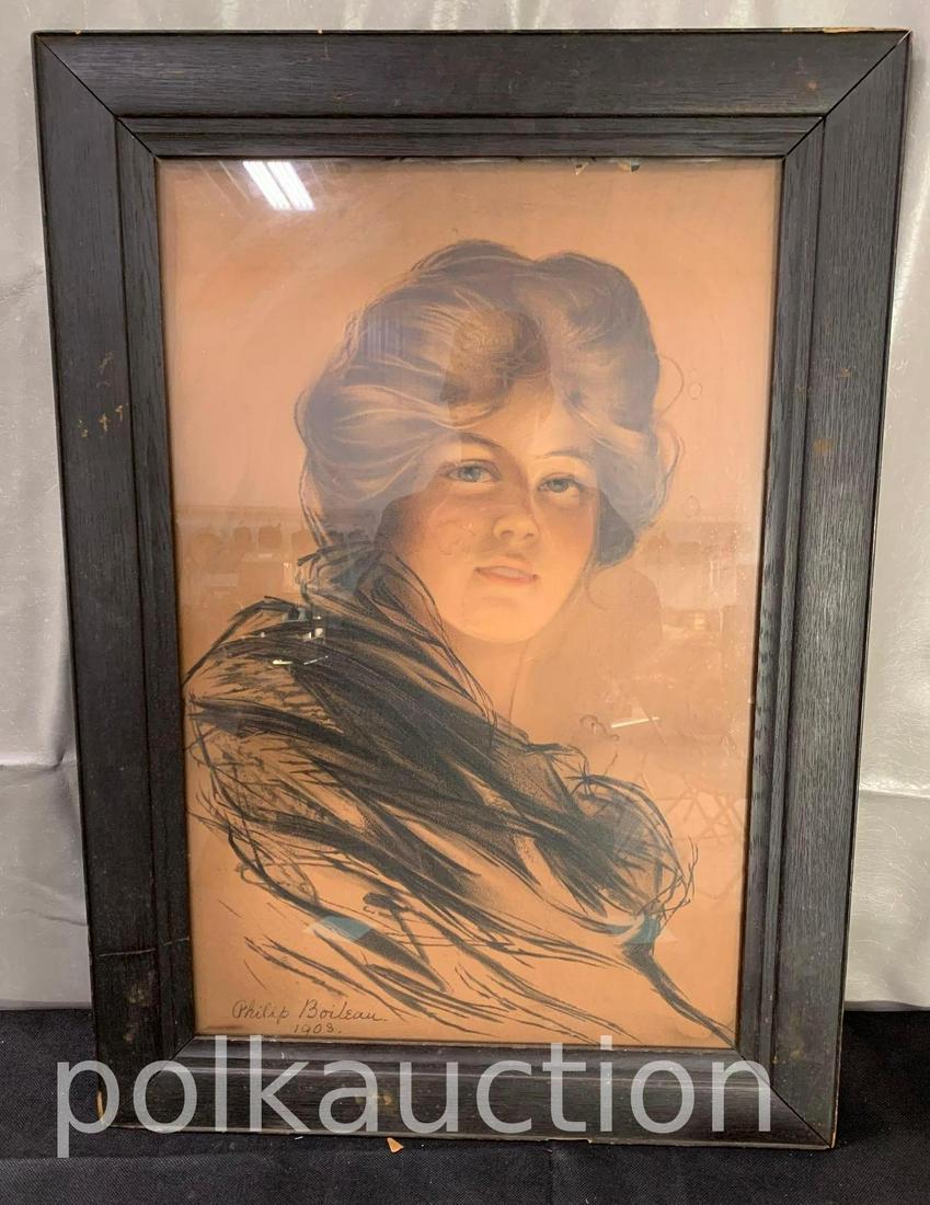 Framed 1903 Pastel Drawing by Philip Boileau (1 of 3)