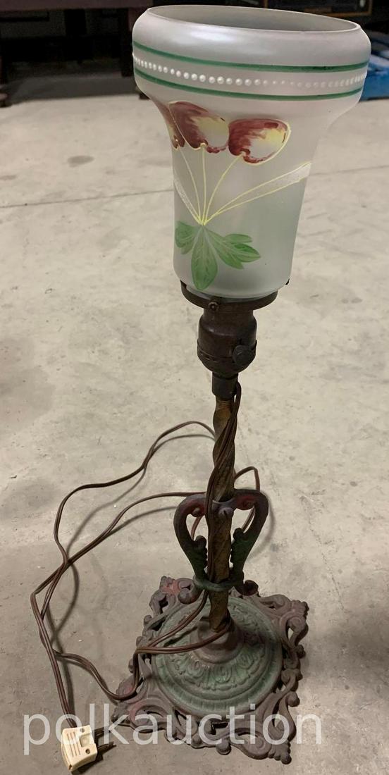 Antique Lamp: Antique Lamp - 2 Hand Painted Shades, 21" tall, No Shipping, Pick up Only