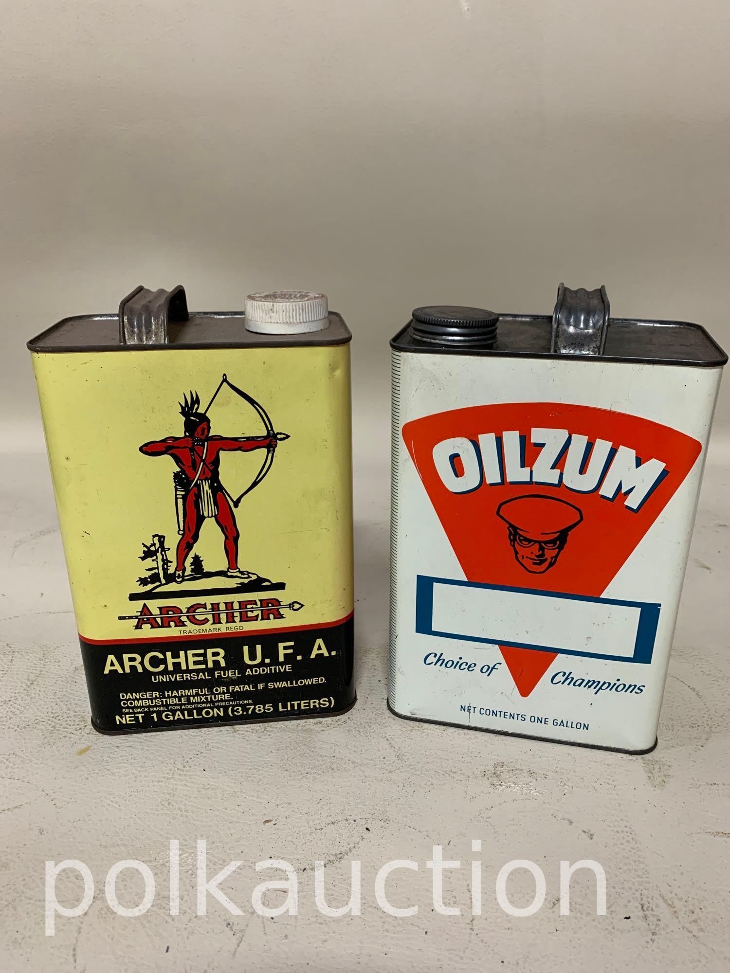 164-VINTAGE ARCHER FUEL ADDITIVE & OILZUM MOTOR OIL CAN: .