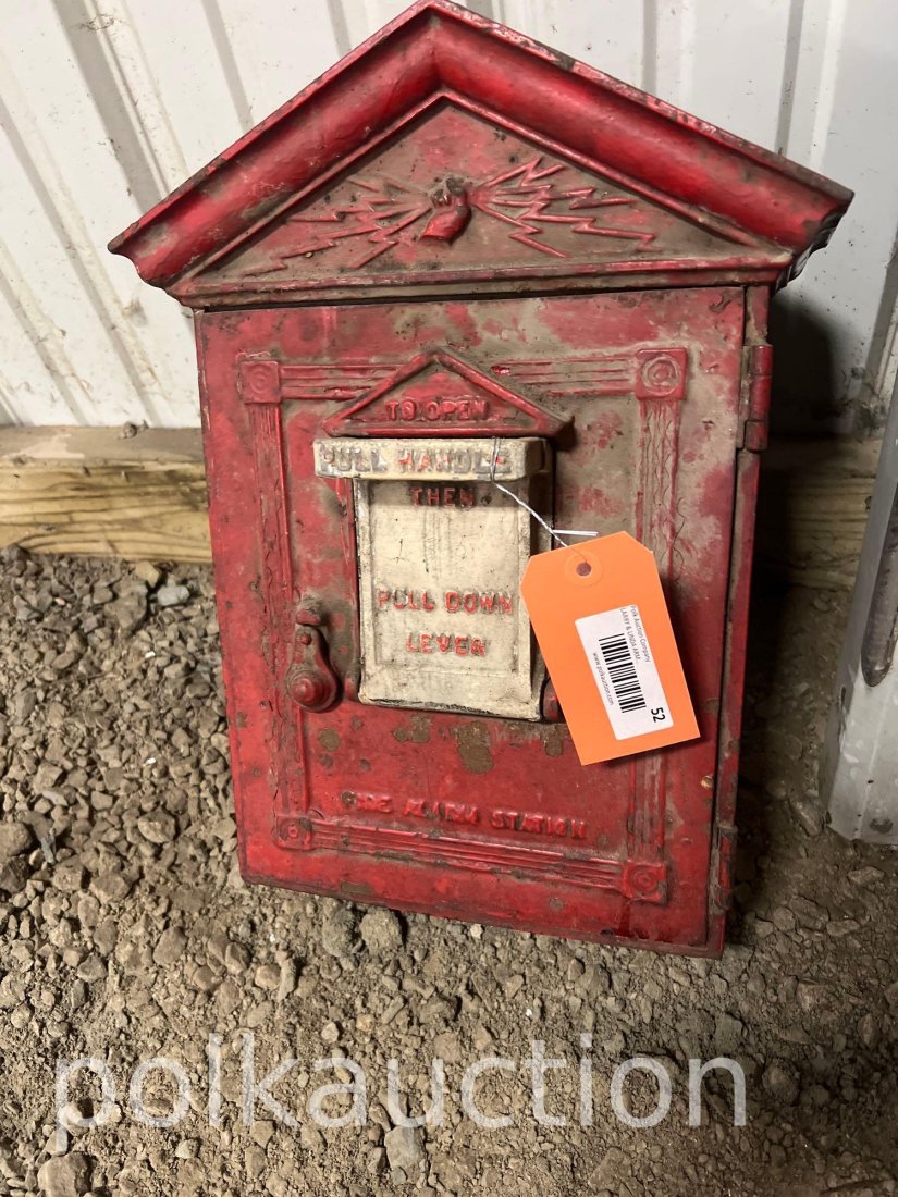52-CAST IRON FIRE ALARM: BUYER TO ARRANGE SHIPPING, WE WILL BAND TO PALLET