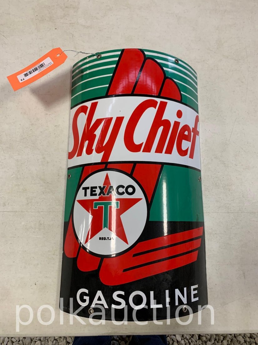72-PORCELAIN SKY CHIEF TEXACO FUEL SIGN (1 of 6)