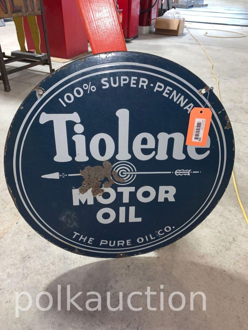 350-ROUND TIOLENE MOTOR OIL SIGN (1 of 2)