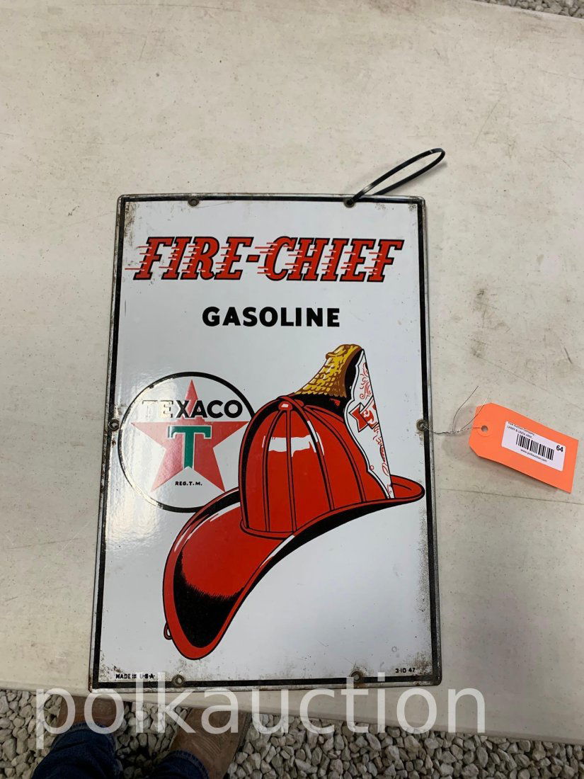 64-PORCELAIN FIRECHIEF TEXACO SIGN (1 of 3)