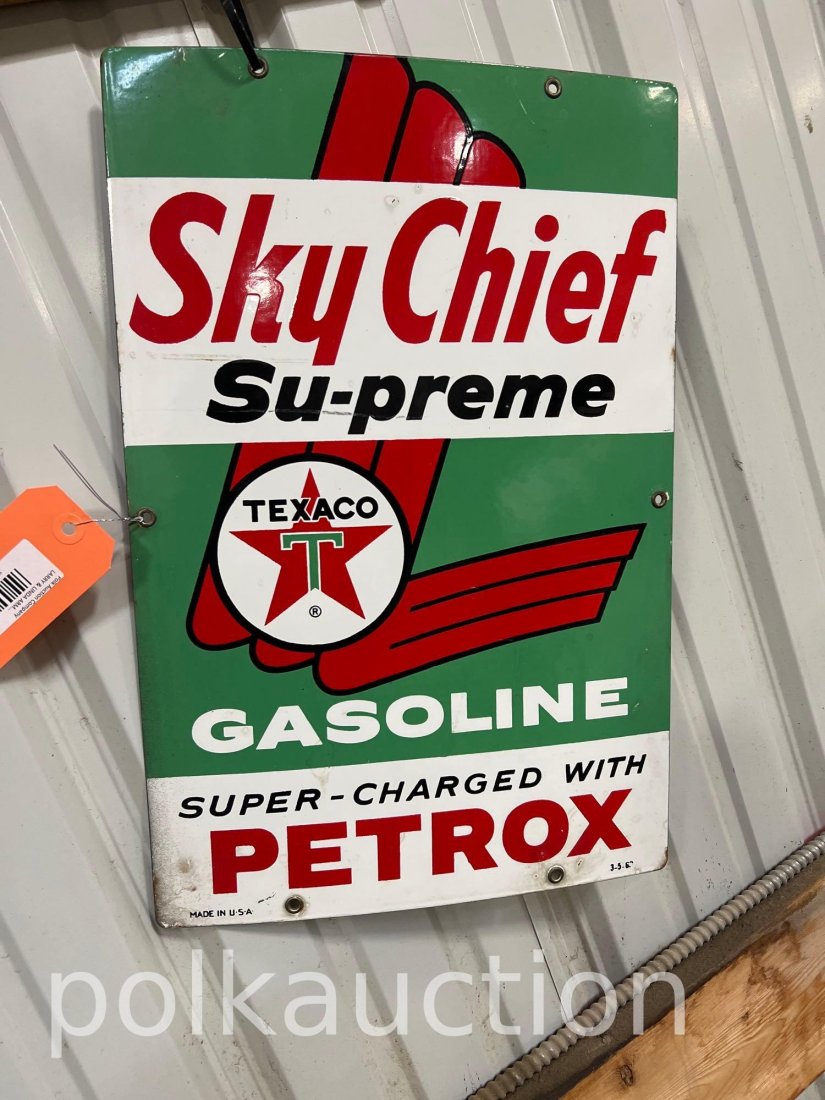 67-PORCELAIN SKY CHIEF DETROX TEXACO SIGN (1 of 4)