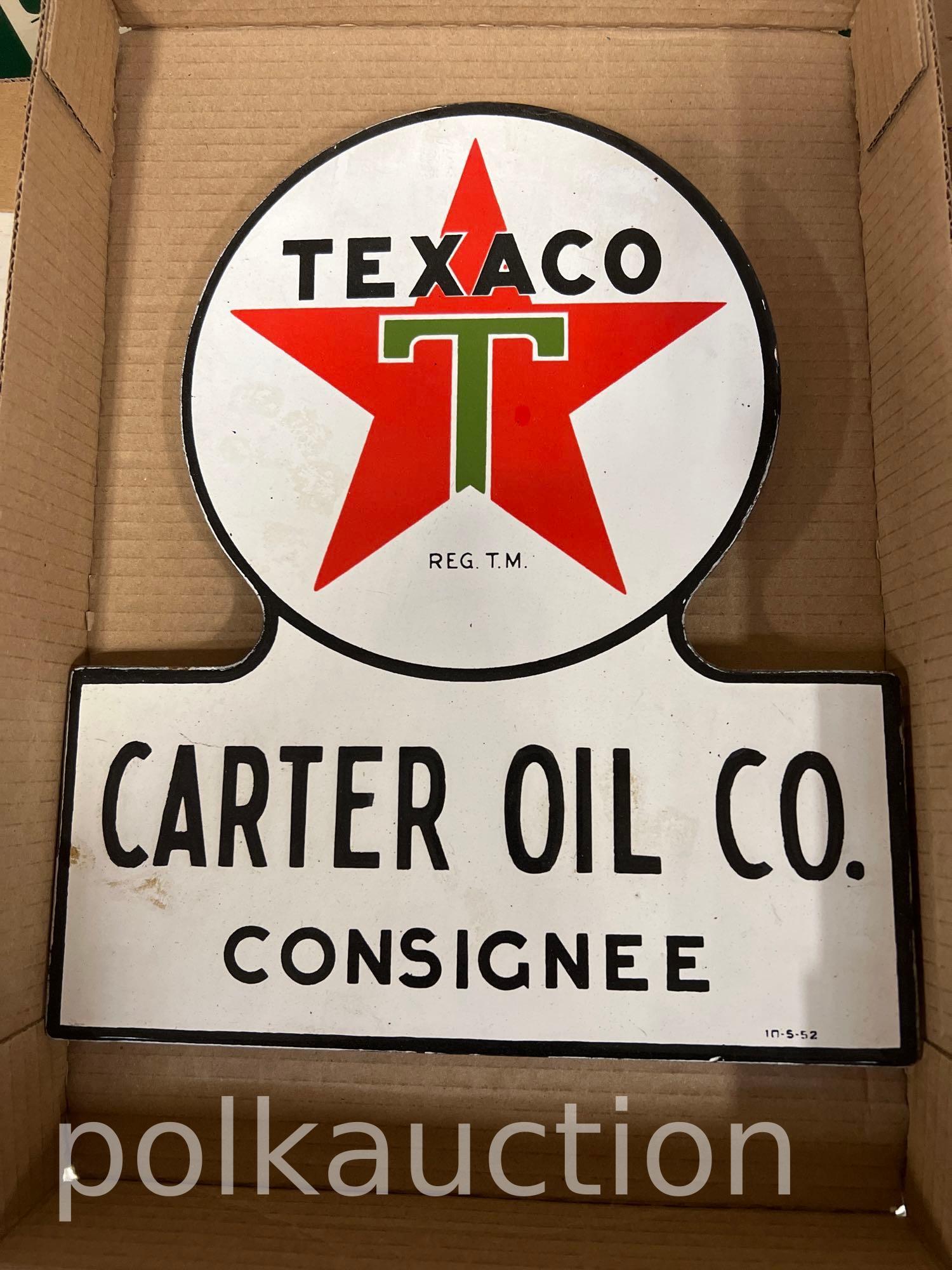 77-PORCELAIN TEXACO CARTER OIL CONSIGNEE SIGN (1 of 3)