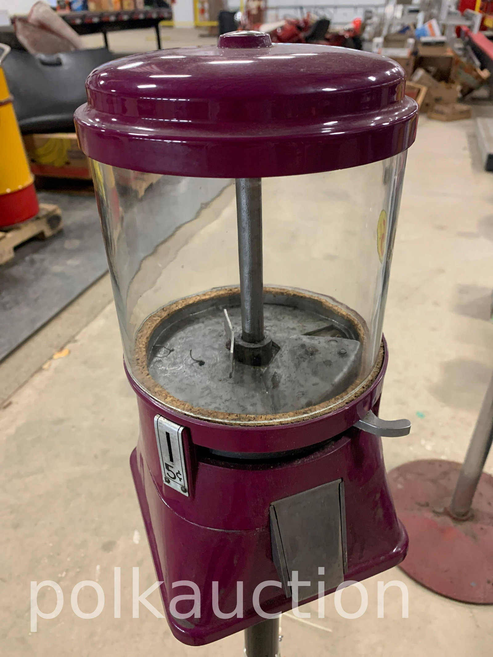424-FIVE CENT GUMBALL MACHINE: 41in.TOTAL HEIGHTNO SHIPPING, PICK UP ONLY