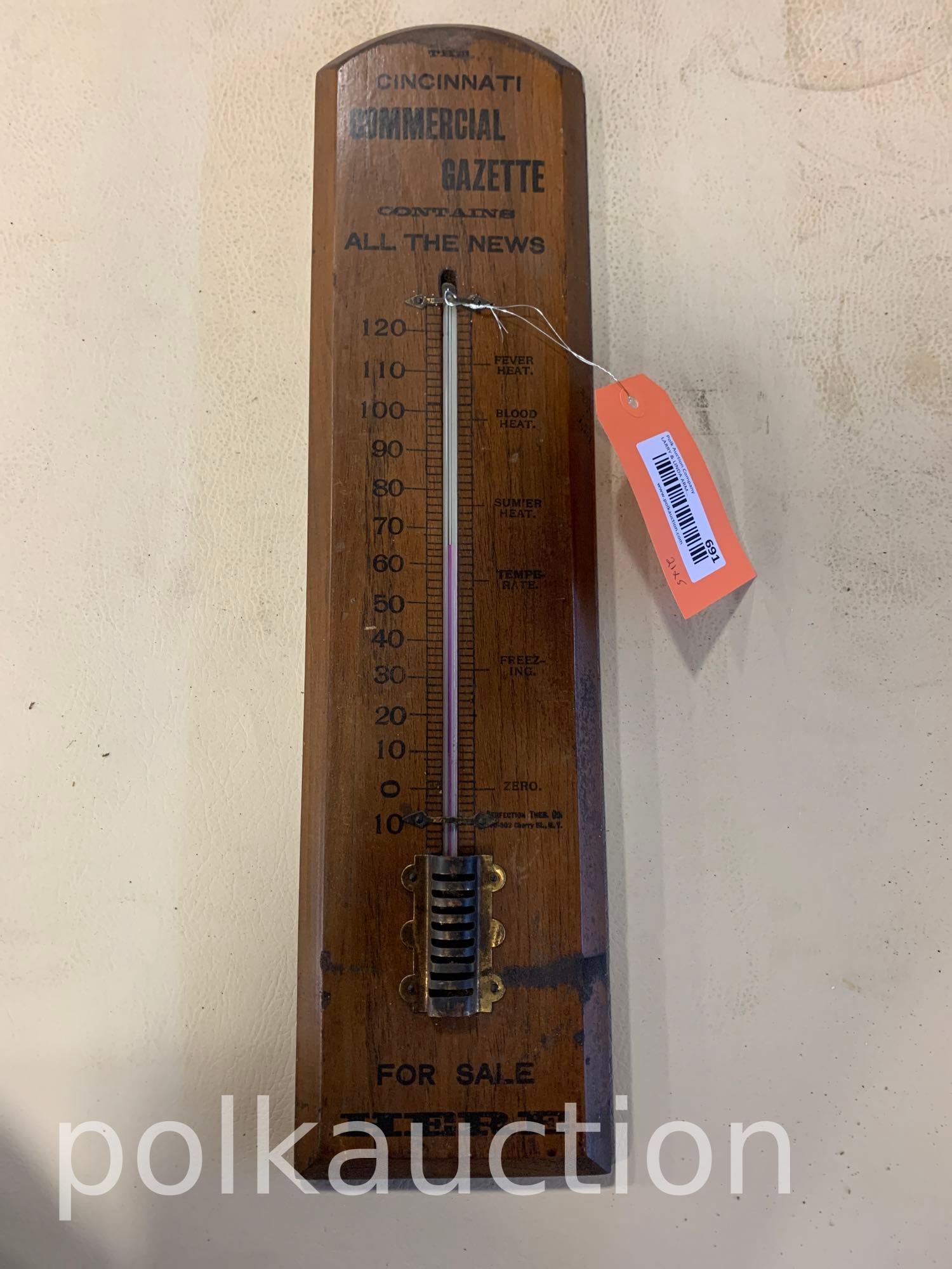 691-CINCINNATI COMMERCIAL GAZETTE THERMOMETER: 21in. x 5in.
