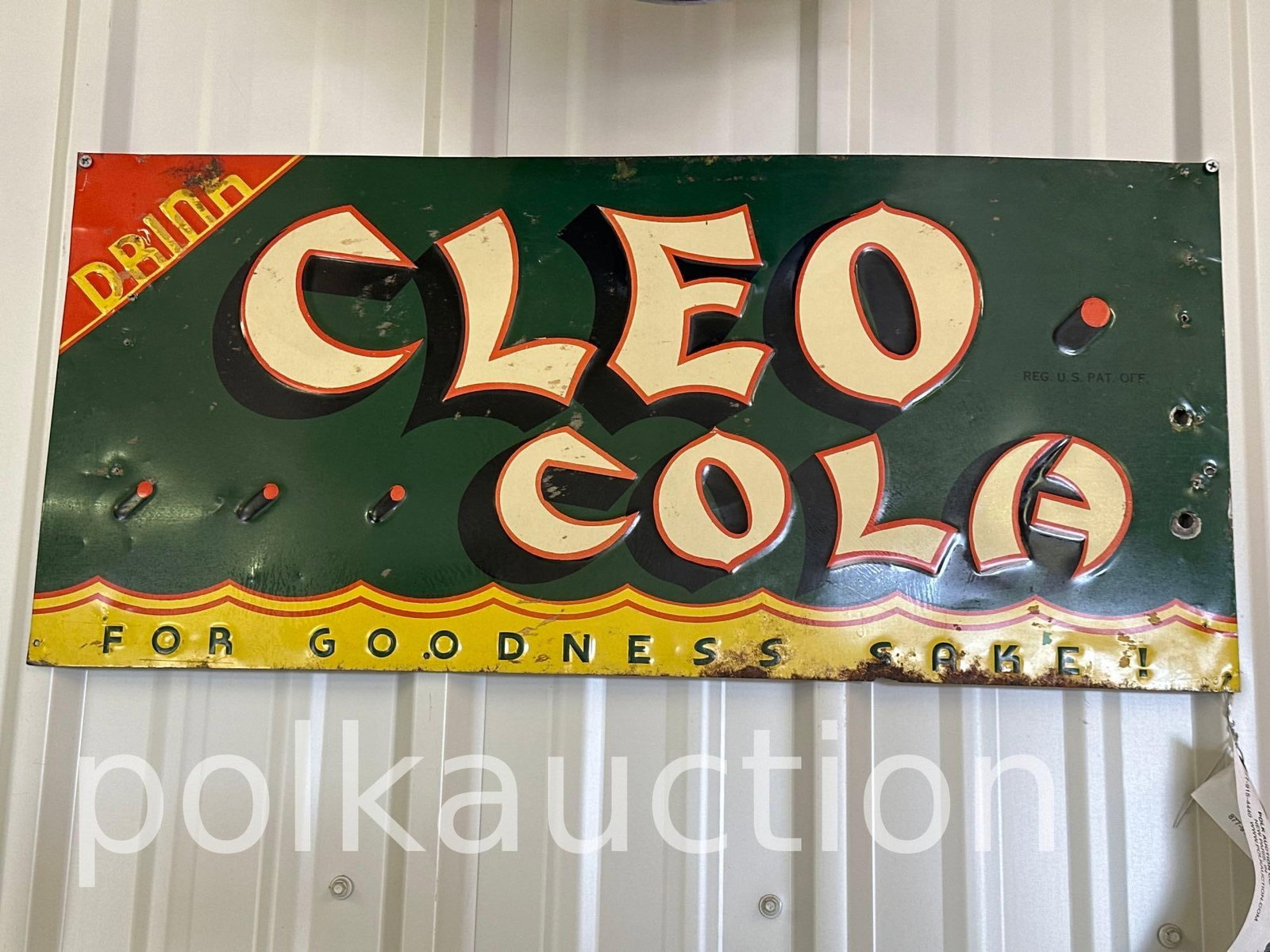 2193-CLEO COLA SIGN **NO SHIPPING AVAILABLE**: **NO SHIPPING AVAILABLE**