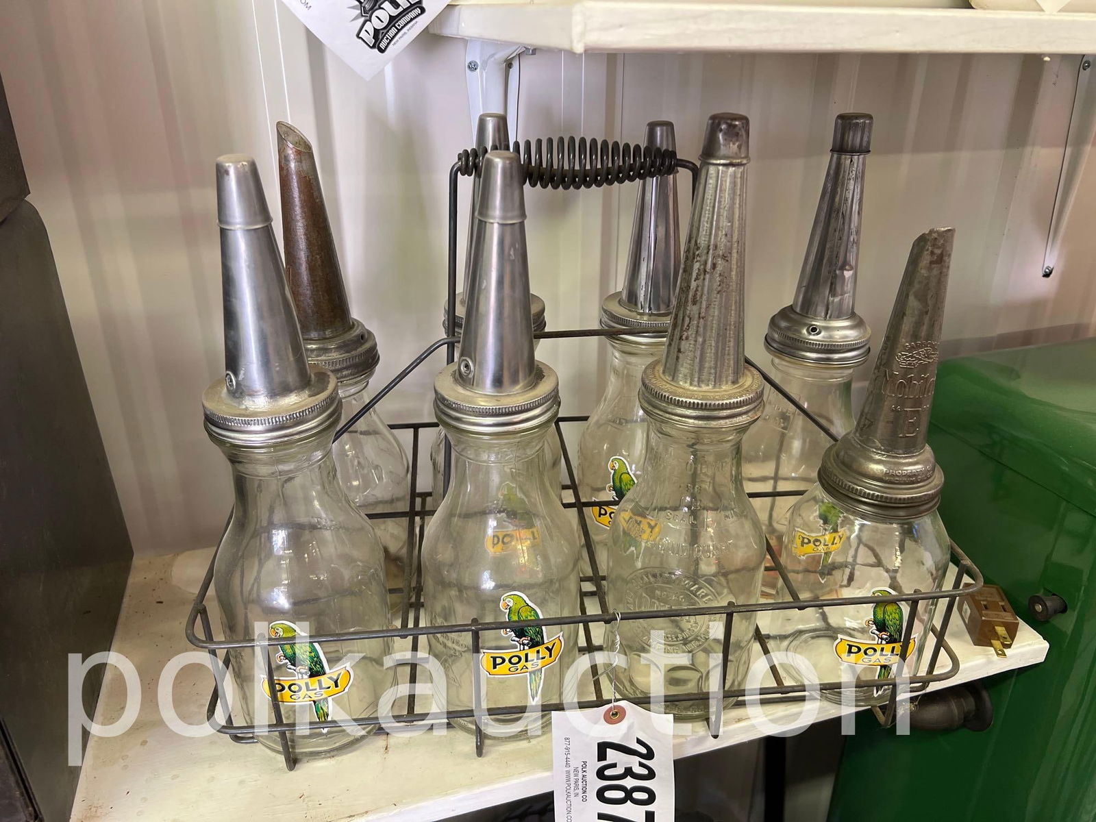 2387-8PK MOBIL OIL "E" OIL JARS IN CARRIER "POLLY" DECALS **NO SHIPPING AVAILABLE** (1 of 2)