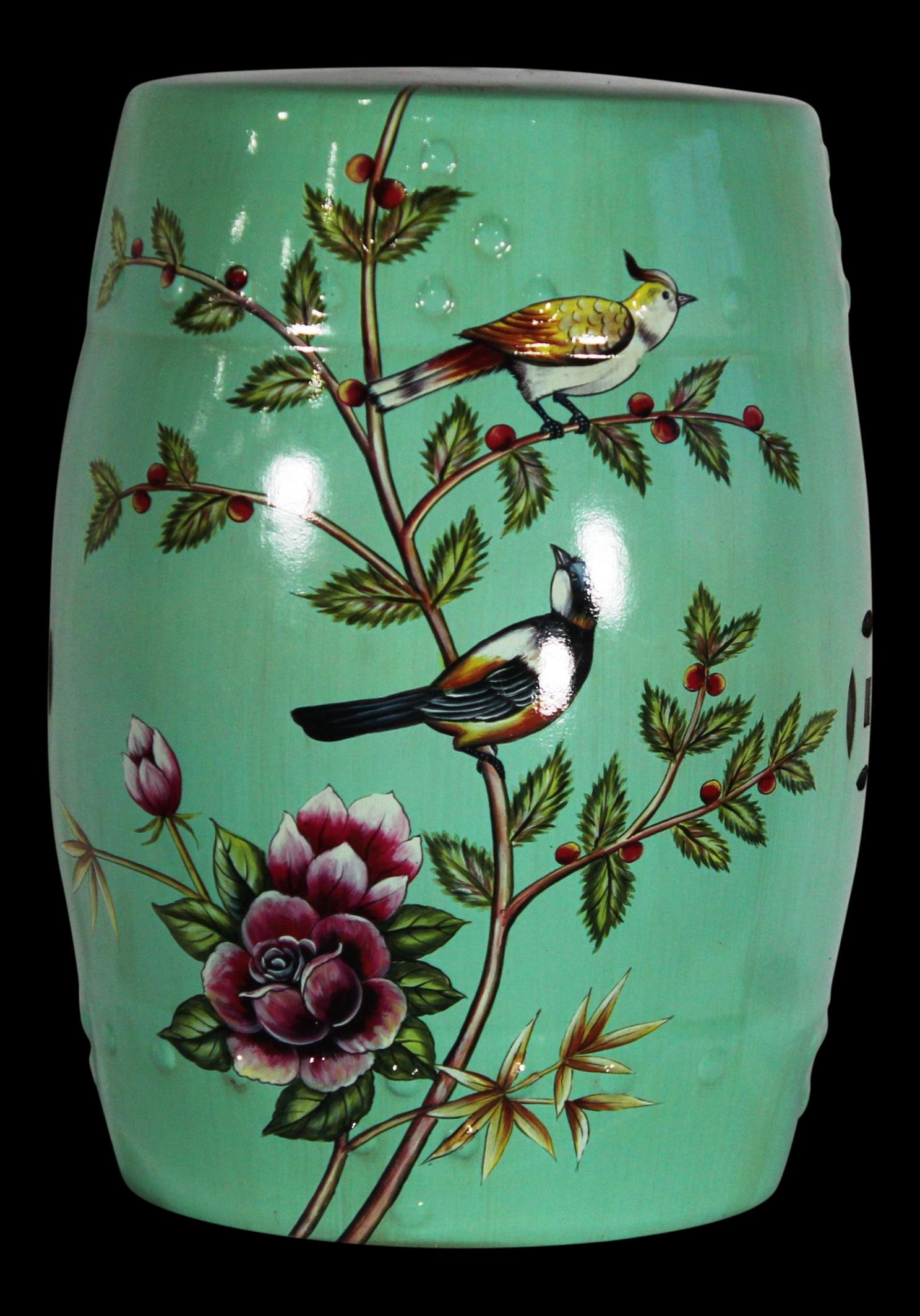 Modern Light Green Floral Porcelain Garden Stool: Modern Light Green Floral Porcelain Garden Stool. , N/A, Porcelain/Ceramic, 300-PA0014-862. This item is part of the Capital Collection which also includes other antique rugs, vintage rugs, oriental r