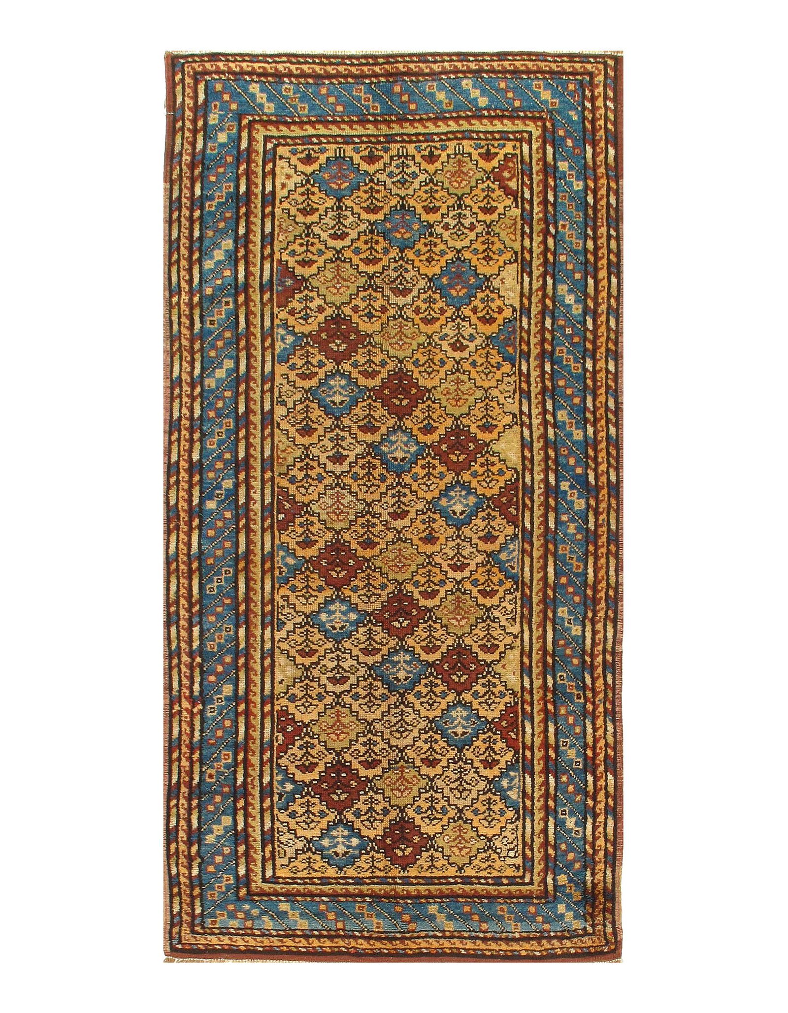 Antique Caucasian Kazak, Size 3'6'' X 7': Russian Antique Kazak. Circa 1880, Hand-Knotted, Lamb's Wool, 300-E05701-862. This item is part of the Capital Collection which also includes other antique rugs, vintage rugs, oriental rugs and tapest