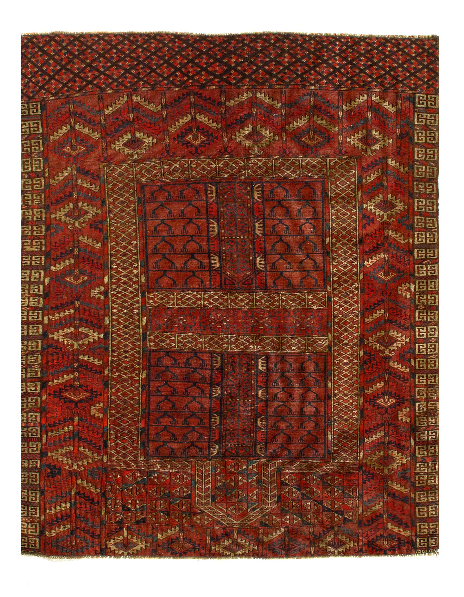 Antique Tekheh, Size 3'11'' X 4'11'': Russian Antique Tekheh. Circa 1880, Hand-Knotted, Lamb's Wool, 300-E08592-862. This item is part of the Capital Collection which also includes other antique rugs, vintage rugs, oriental rugs and tapes