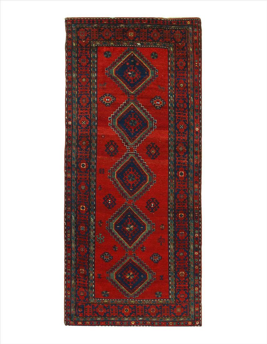 Antique Caucasian Kazak, Size 5'5'' X 12'4'': Red Russian Antique Kazak Runner 5'5'' X 12'4'' - Antique - - Hand-Knotted - Lamb's Wool - 300-E03270-862. This item is part of our fine auction collection which includes many fine home accessories in