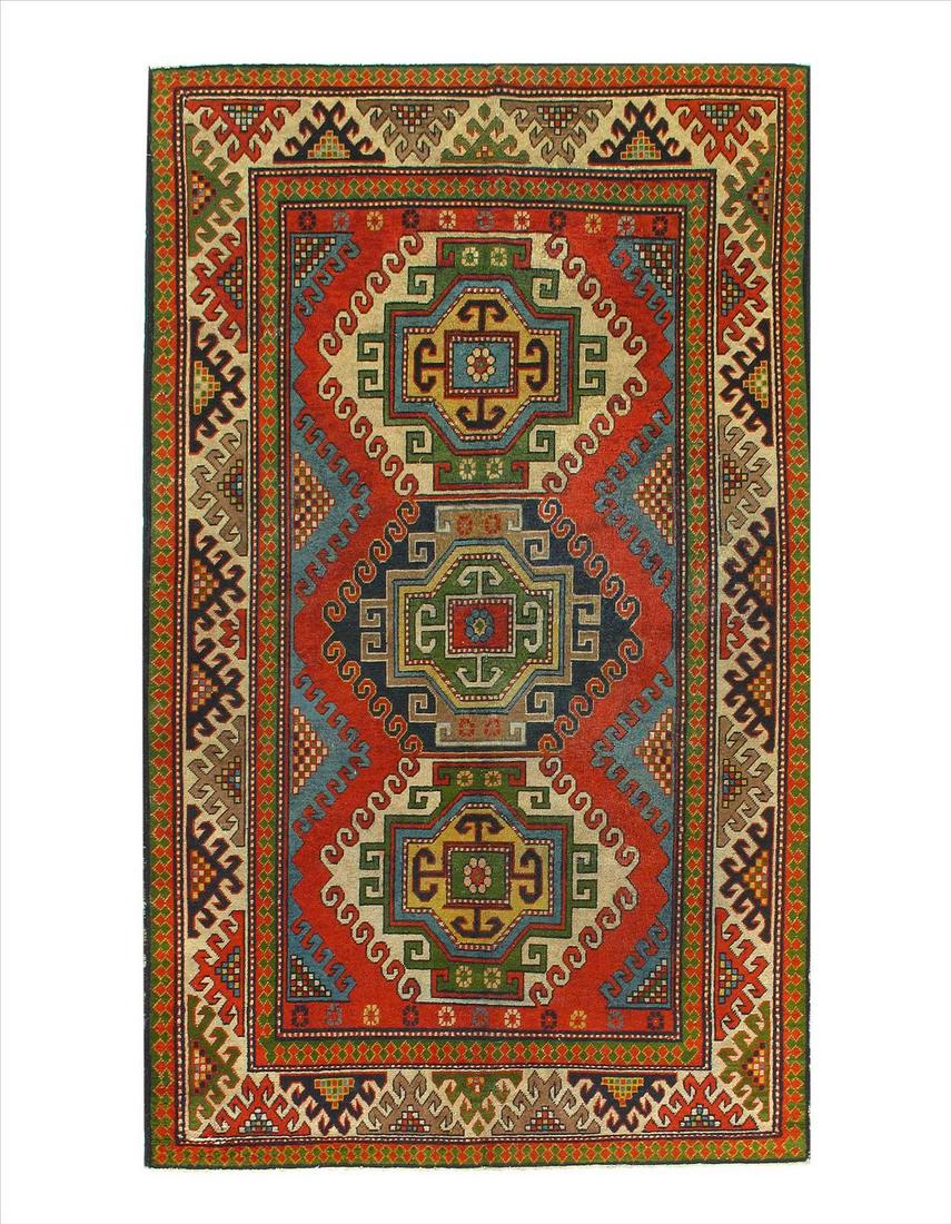 Antique Kazak Rug, 4' X 7': Red Russian Antique Kazak 4' X 7'' - Antique - Circa 1920 - Hand-Knotted - Lamb's Wool - 300-E05698-862. This item is part of our fine auction collection which includes many fine home accessories incl
