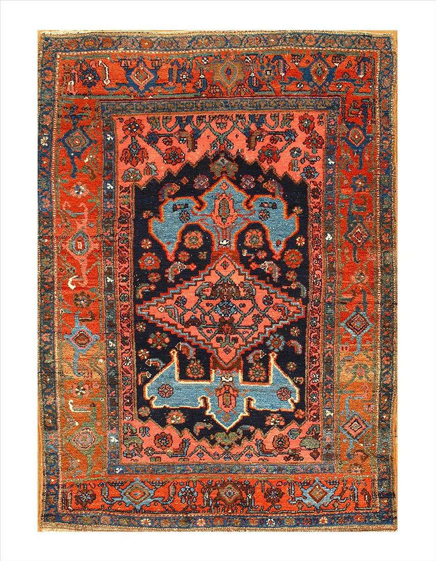 Antique Persian Garrus Bidjar, 4'4" X 5'11": Navy Persian Antique Bidjar 4'4'' X 5'11'' - Antique - Circa: Late 19th century - Hand-Knotted - Lamb's Wool - 300-E04339-862. This item is part of our fine auction collection which includes many fine