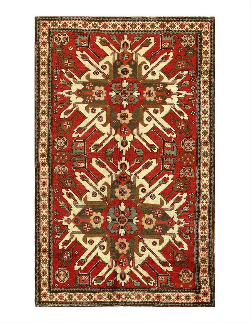 Fantastic Antique Eagle Kazak, 4'7" X 7'7": Rust Russian Antique Kazak 4'7'' X 7'7'' - Antique - Circle 1880 - Hand-Knotted - Lamb's Wool - 300-12224-862. This item is part of our fine auction collection which includes many fine home accessorie
