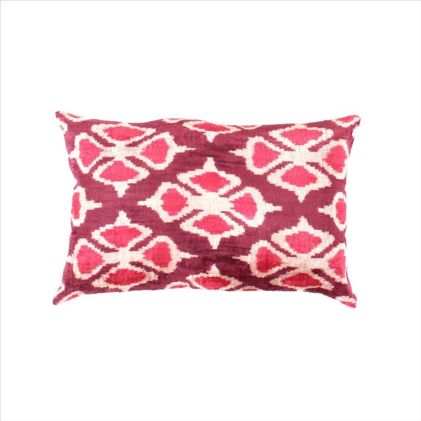 Turkish Silk Ikat Pillow 16" X 24": TI 167 Turkish Red color Silk Ikat pillow - Pillows - New - Handmade - Velvet Silk - 300-TI 167-862. This item is part of our fine auction collection which includes many fine home accessories includin