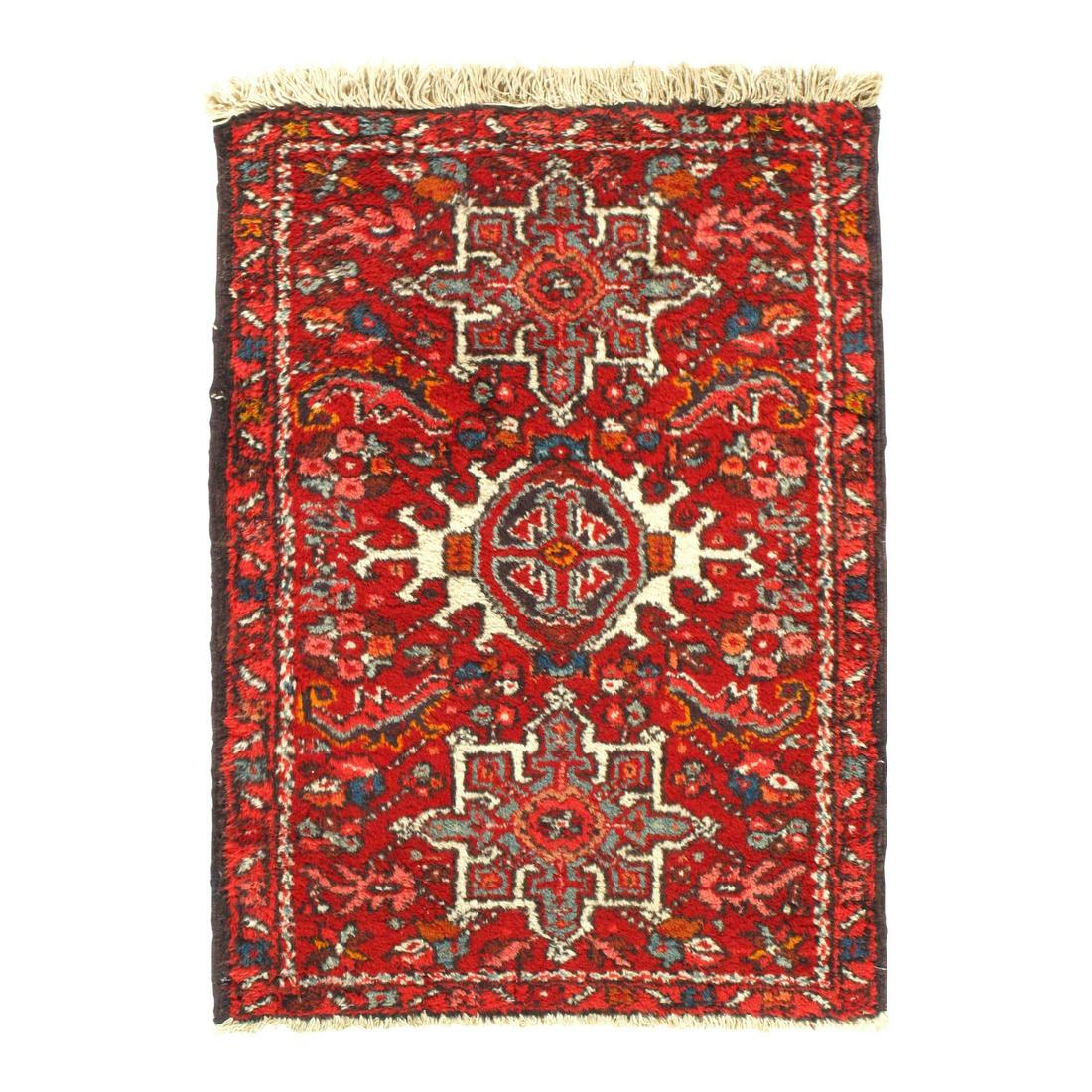 Antique Persian Karajeh Hand-Knotted Rug - 2'1" x 2'10": Antique Persian Karajeh Hand-Knotted Rug - 2'1" x 2'10" - Lamb's Wool - Hand-Knotted - 300-E08604-862 This item is part of our fine auction collection which includes many fine home accessories includi
