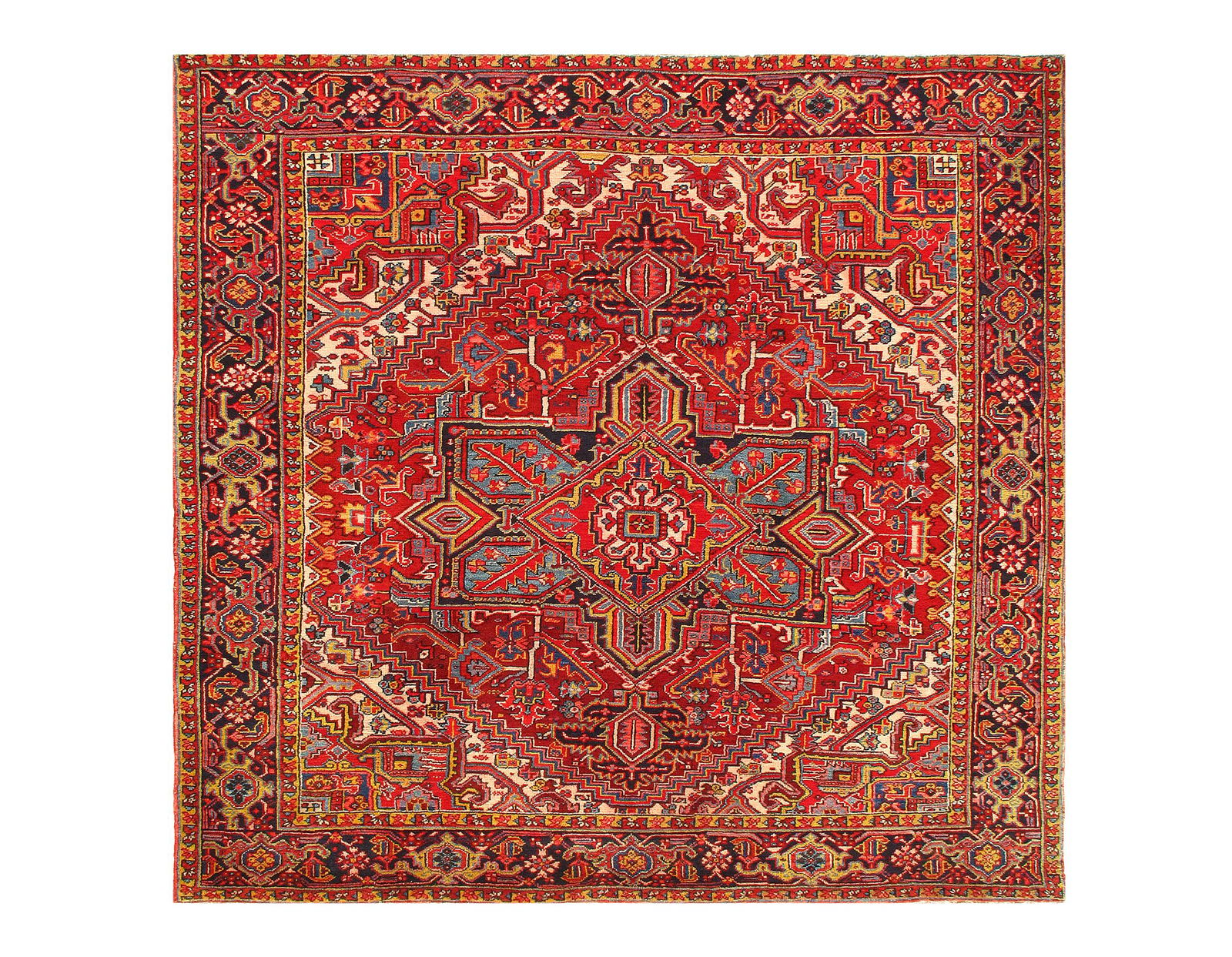 Persian Antique Heriz Sqare 8' x 8': Persian Antique Heriz Sqare 8' x 8' Circa 1920s - Lamb's Wool - Hand-Knotted - 300-E10416-862 This item is part of our fine auction collection which includes many fine home accessories including antiq