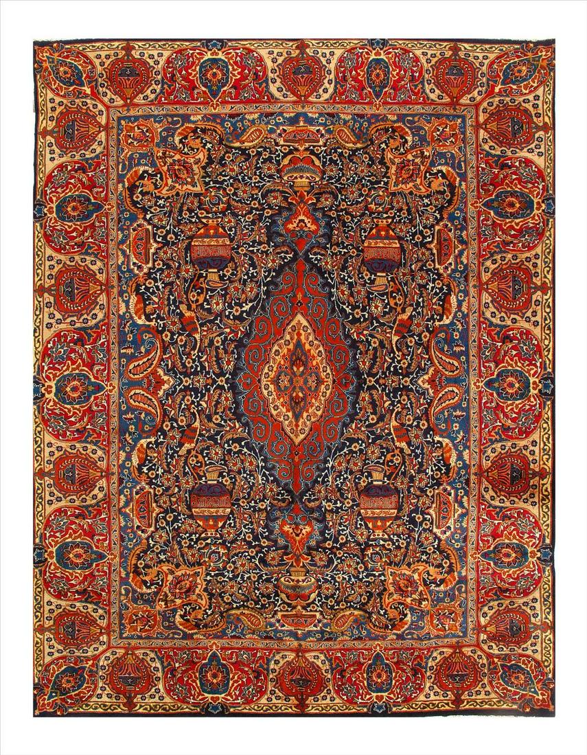 Semi-Antique Persian Mashad Rug 9'6" X 12'11": Navy Blue Semi Antique Persian Mashad Rug 9'6'' X 12'11'' - Traditional - Circa 1980s - Hand-Knotted - Lamb's Wool - 300-E03288-862. This item is part of our fine auction collection which includes man