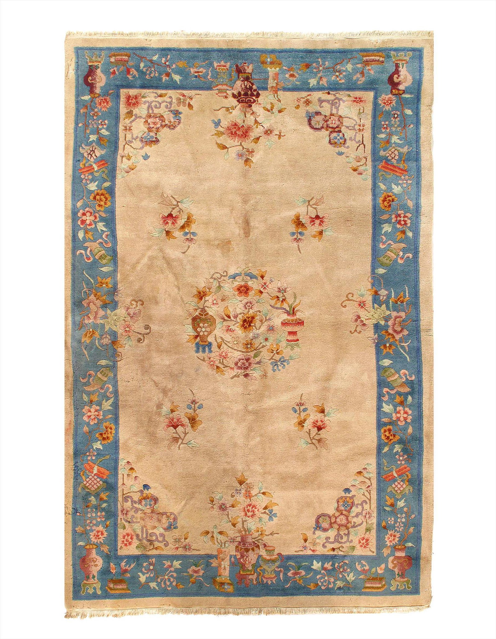 Beige Color Hand Knotted Chinese Art Deco 4'11'' X: Beige Color Hand Knotted Chinese Art Deco 4'11'' X 7'8'' Antique Circa 1930 Hand-Knotted Lamb's Wool 300-E11374-862. This item is part of our fine auction collection which includes many fine home acce