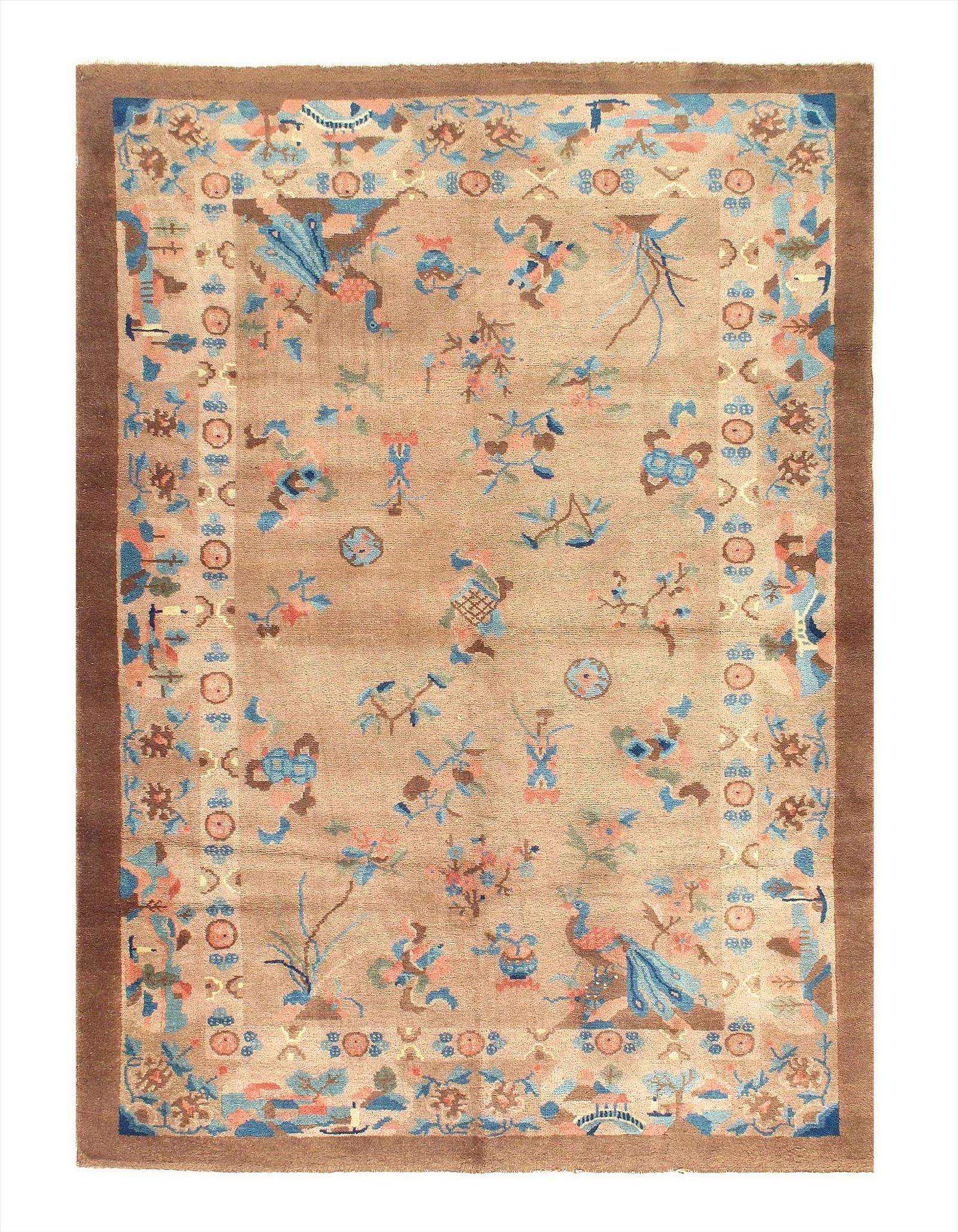 Light Brown Antique Chinese Art deco 4'1'' X5'11'': Light Brown Antique Chinese Art deco 4'1'' X5'11''. Early 20th Century - Antique - Lamb's Wool - Hand-Knotted - 300-E11394-862. This item is part of our fine auction collection which includes many fin
