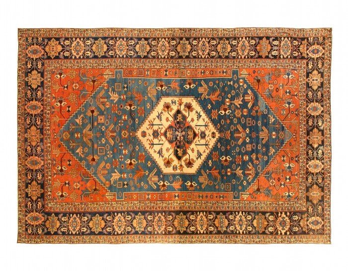 Light Blue Persian Antique Serapi 13' X 18'9'': Light Blue Hand Knotted Persian Antique Serapi 13' X 18'9'', Circa 1880, Antique, Lamb's Wool, 300-E11464-862 This item is part of our fine auction collection which includes many fine home accessories