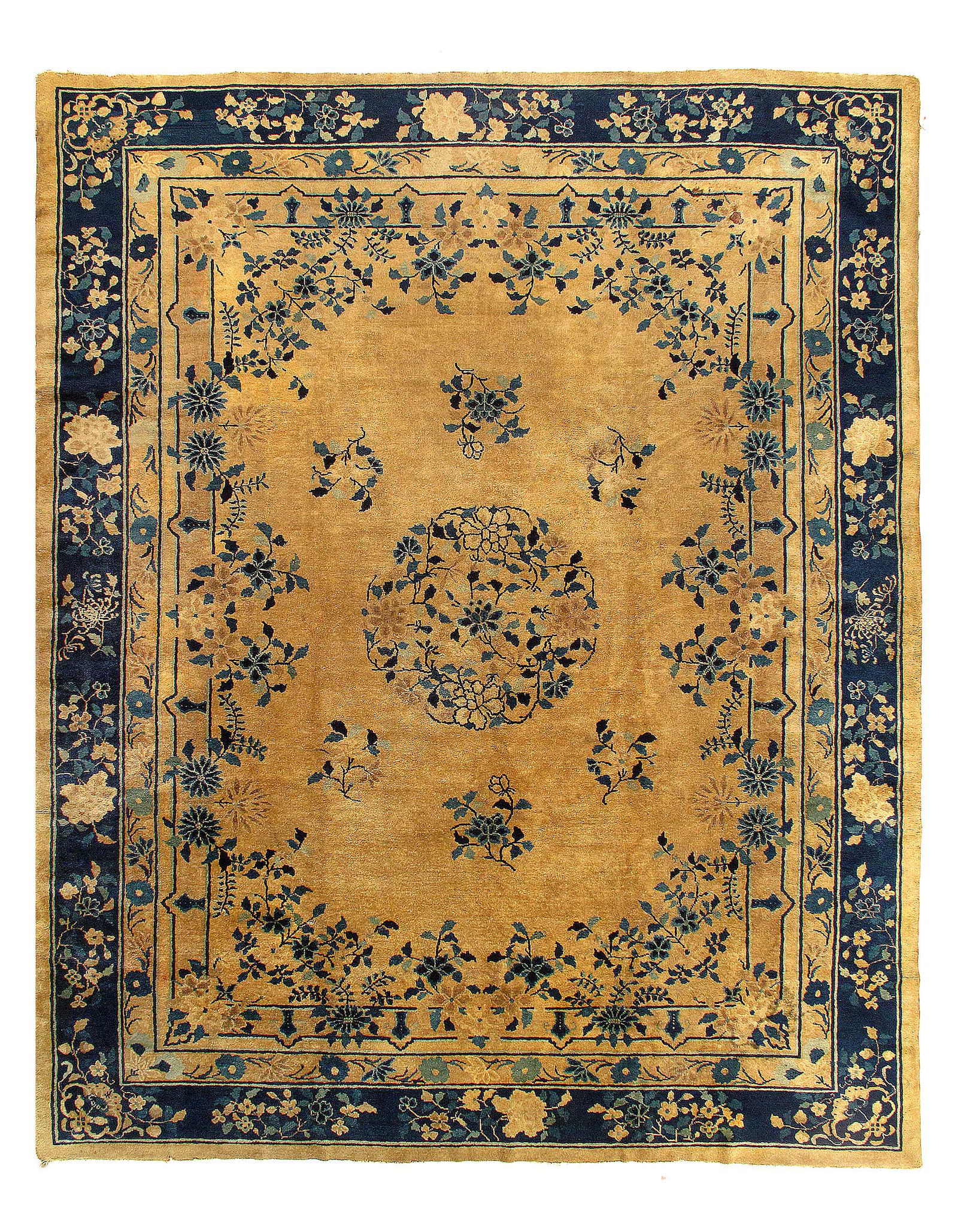 Chinese Antique Peking 9'2'' X 11'5'': Beige Color Hand Knotted Chinese Art Deco 9'2'' X 11'5'' Early 20th Century Antique Lamb's Wool Hand-Knotted 300-E11532-862 This item is part of our fine auction collection which includes many fine ho