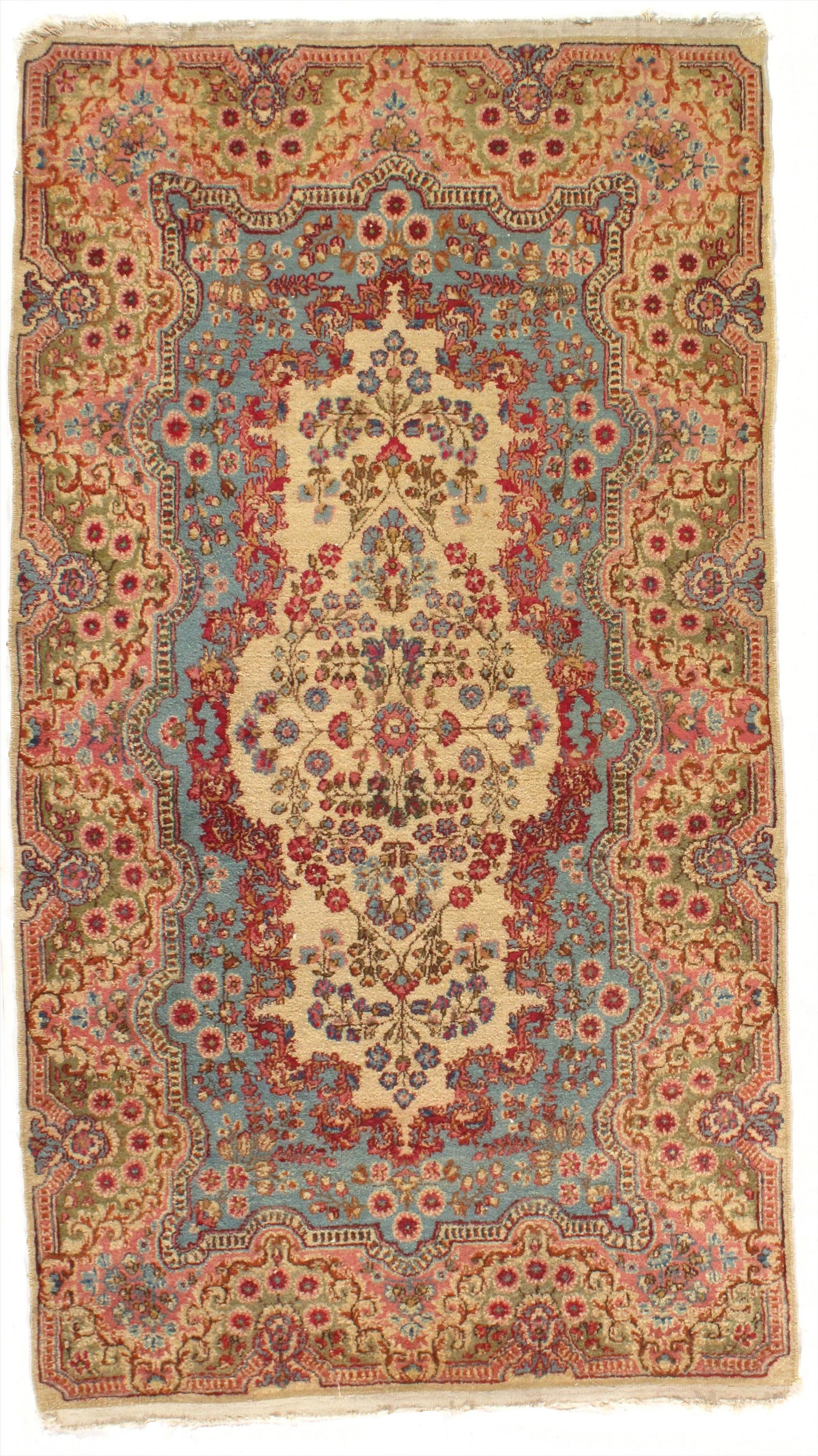 Antique Persian Kerman, 2'11'' X 5'1'': Ivory Persian Kerman 2'.11'' X 5'.1'' circa 1940 Antique Lamb's Wool Hand-Knotted 300-E07615-862 This item is part of our fine auction collection which includes many fine home accessories including an