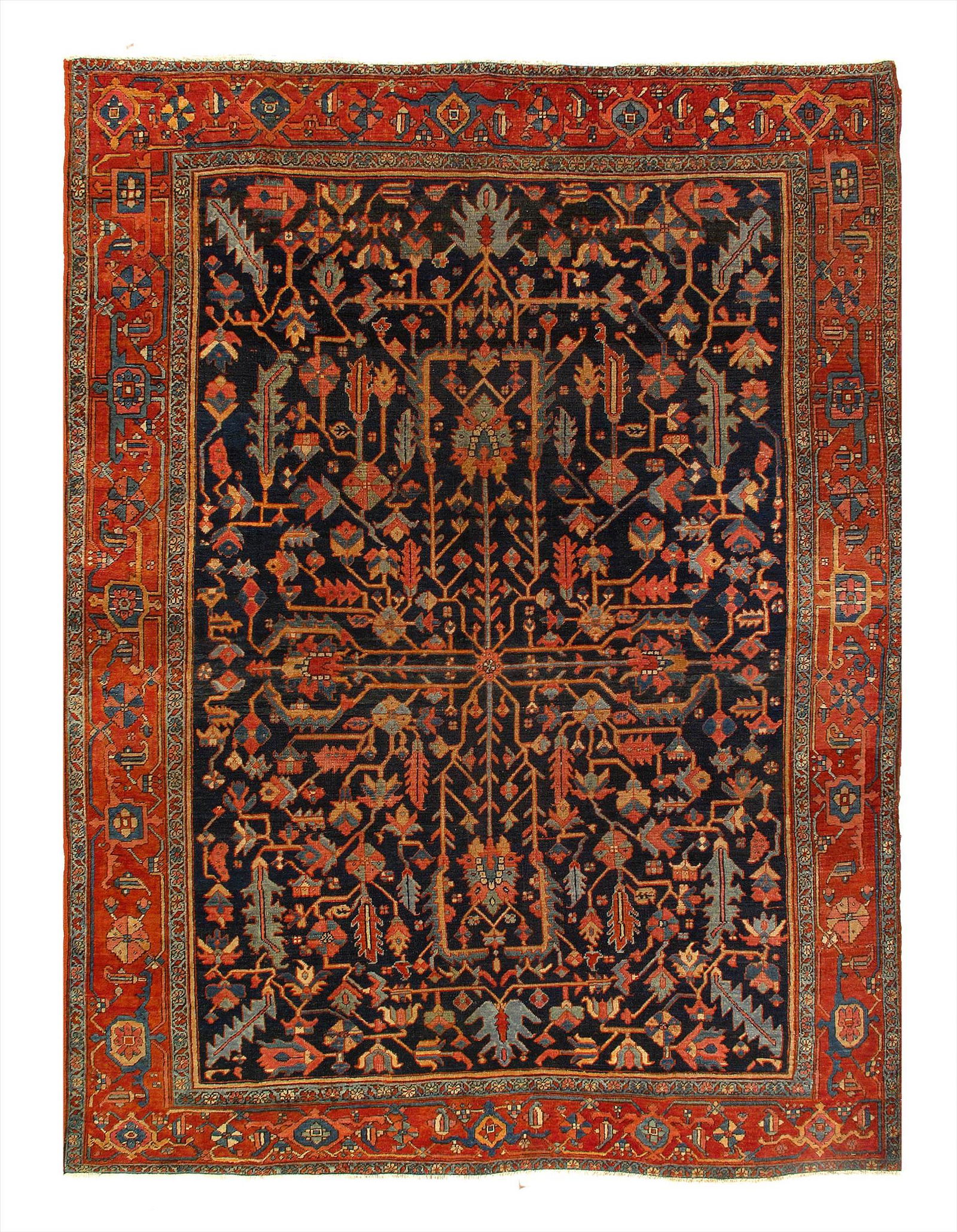 Navy Antique Persian Heriz 8'4" X 11': Navy Antique Persian Heriz 8'4" X 11' circa 1920 Antique Lamb's Wool Hand-Knotted 300-E05715-862 This item is part of our fine auction collection which includes many fine home accessories including an
