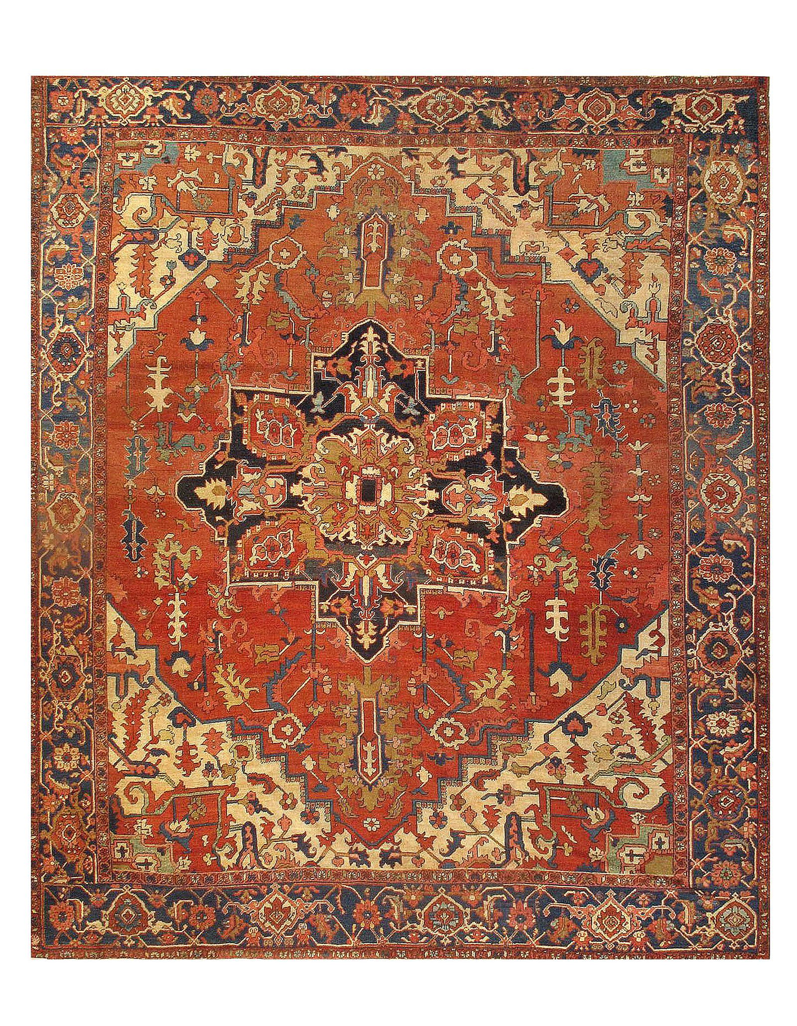 Persian Antique Serapi 9'4'' X 11': Rust Antique Persian Serapi 9'4" X 11' circa 1880 Antique Lamb's Wool Hand-Knotted 300-E07411-862 This item is part of our fine auction collection which includes many fine home accessories including a