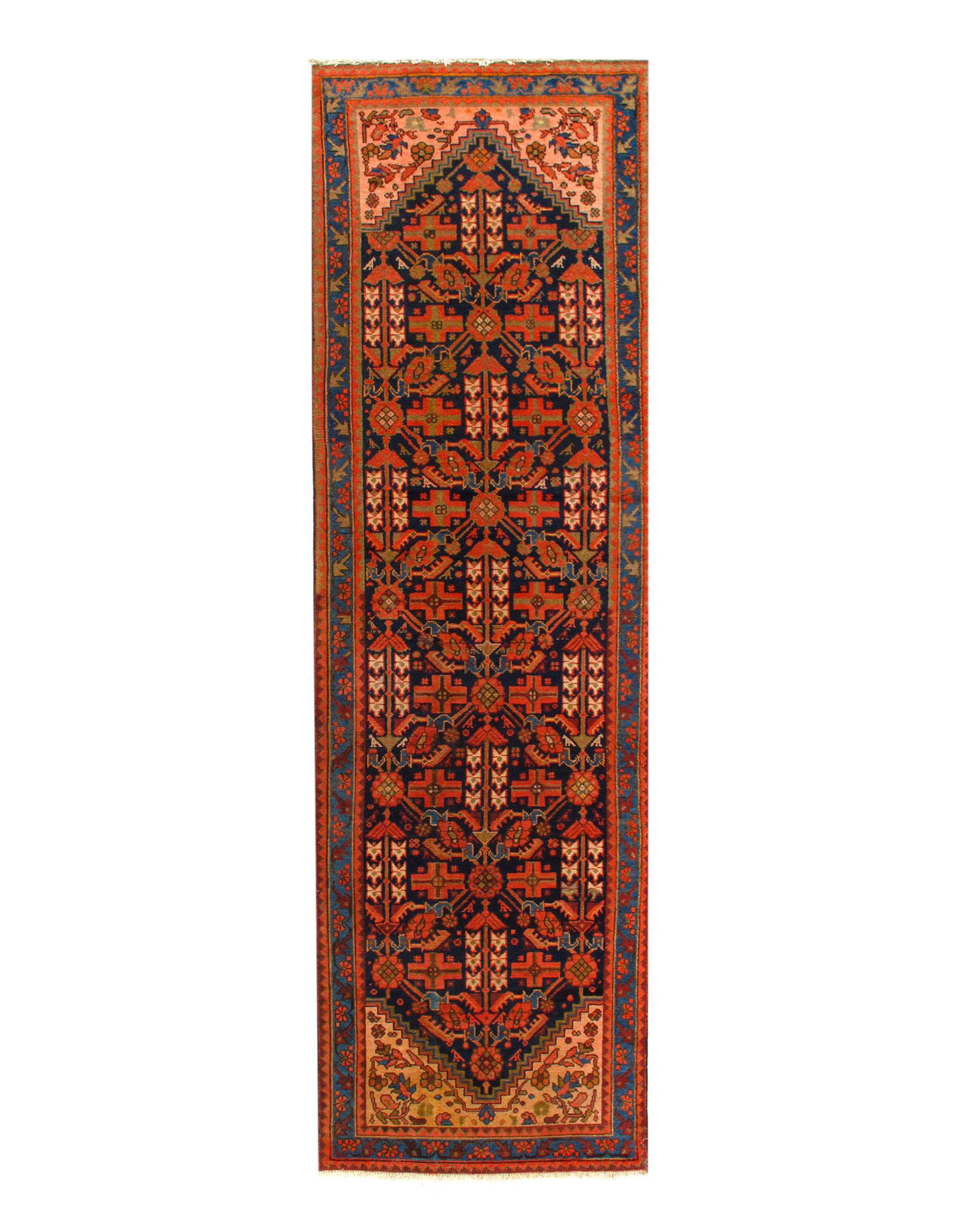 Persian Antique Hamdan Runner 3'4'' X 11'4'': Navy Blue Persian Hand Knotted Hamadan Runner 3'4'' X 11'4'' Circa 1920 Runner Lamb's Wool Hand-Knotted 300-37014-862 This item is part of our fine auction collection which includes many fine home acc