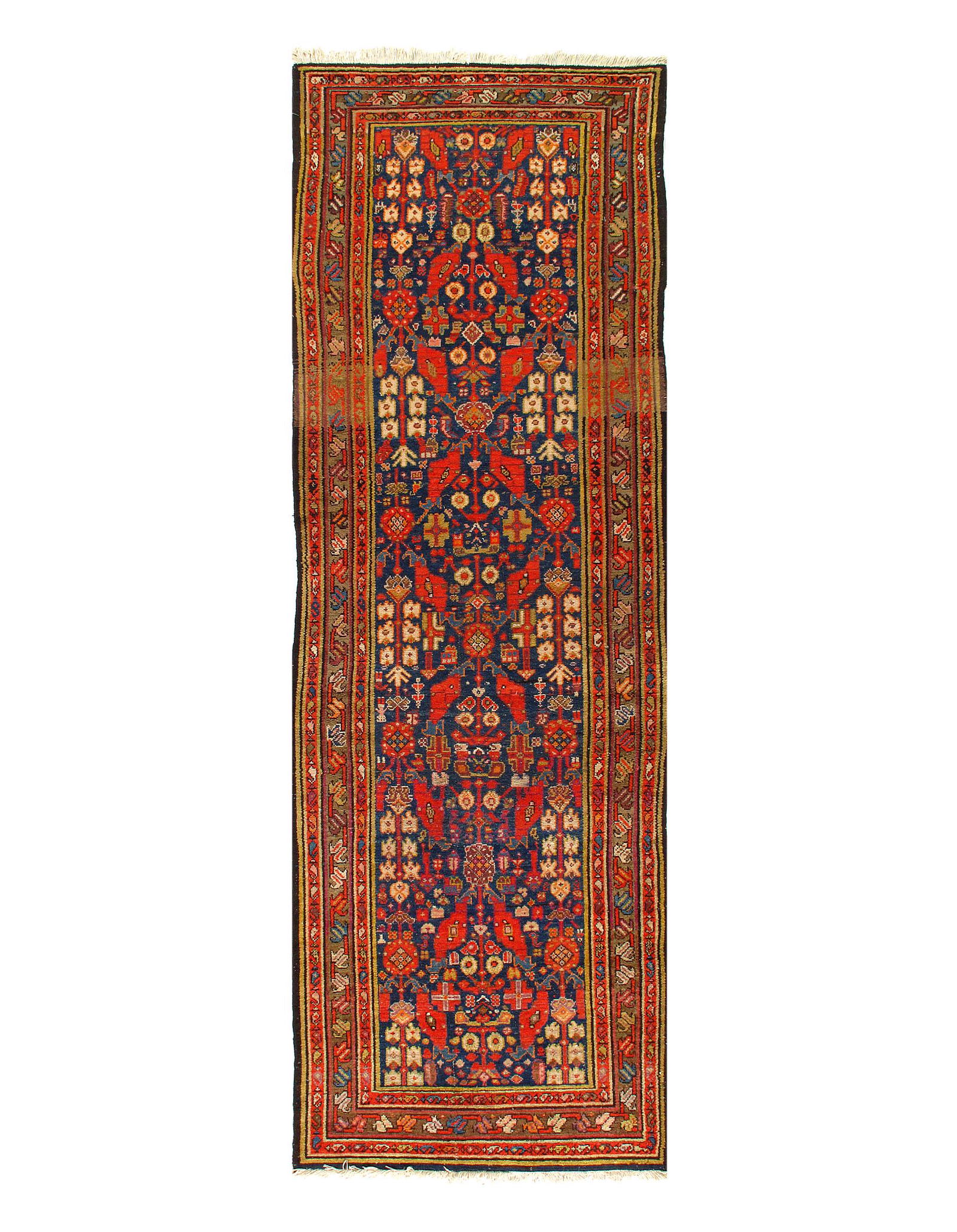 Persian Antique Malayer Runner 3'2'' X 10: Navy Blue Antique Runner Malayer 3'2" X 10.2" Circa 1900 Runner Wool on Cotton Hand-Knotted 300-11815-862 This item is part of our fine auction collection which includes many fine home accessories inc