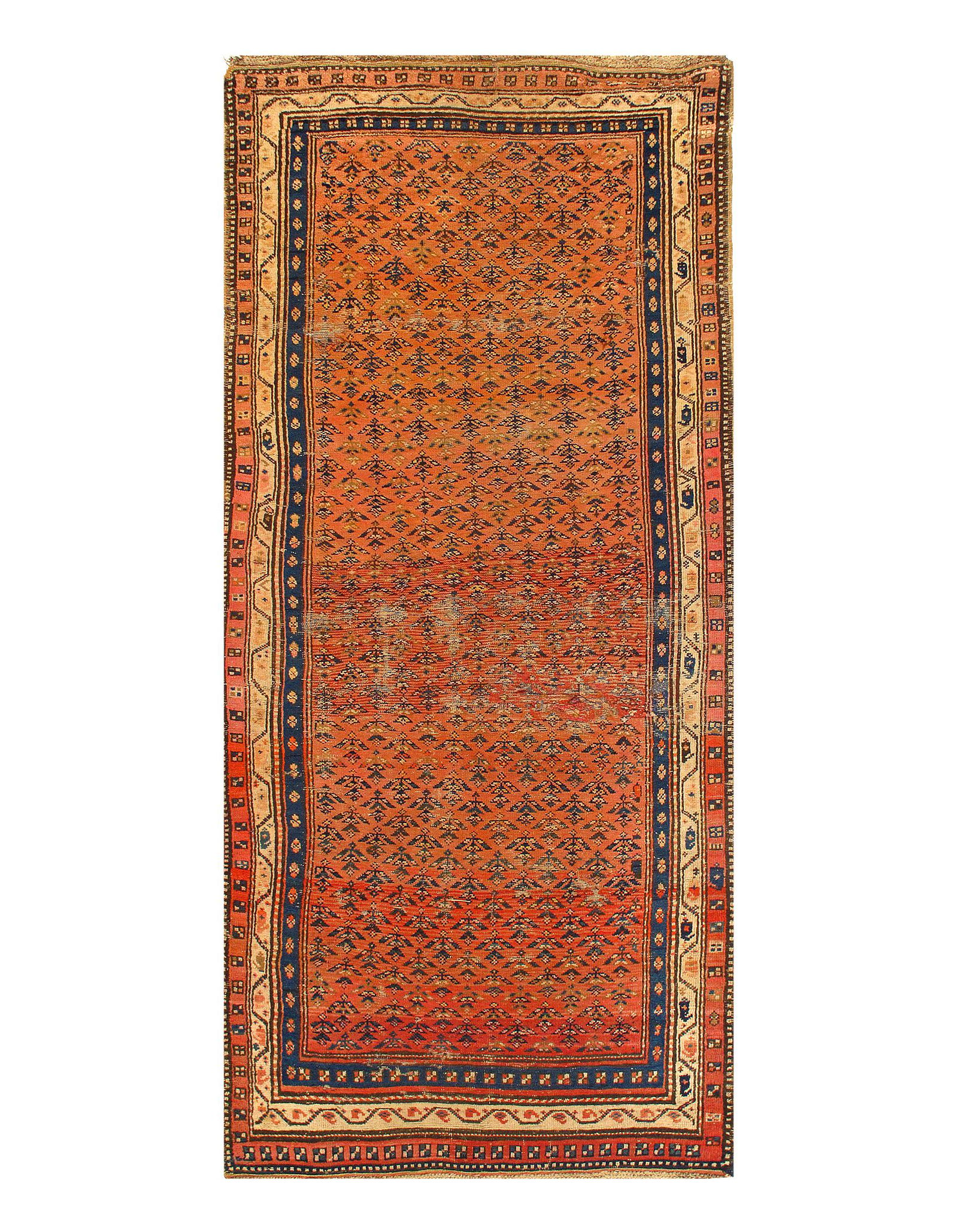 Persian Antique Kurdish Rug 3'8'' X 8'3'': Rust Fine Hand Knotted Antique Kurdish Rug 3'8'' X 8'3'' 18th Century Antique Lamb's Wool Hand-Knotted 300-E07744-862 This item is part of our fine auction collection which includes many fine home acc