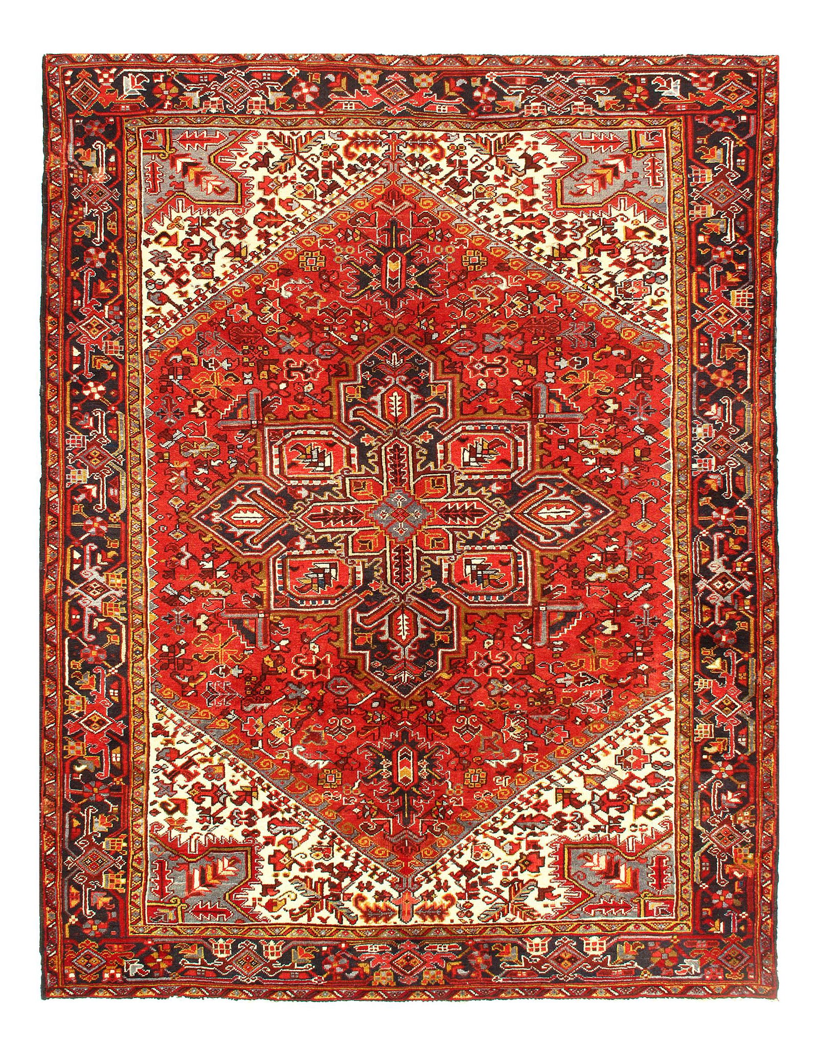 Persian Antique Heriz 7' x 9': Rust Antique Persian Heriz Serapi Rug 7' X 9' Circa 1960 Antique Lamb's Wool Hand-Knotted 300-E11076-862 This item is part of our fine auction collection which includes many fine home accessories incl