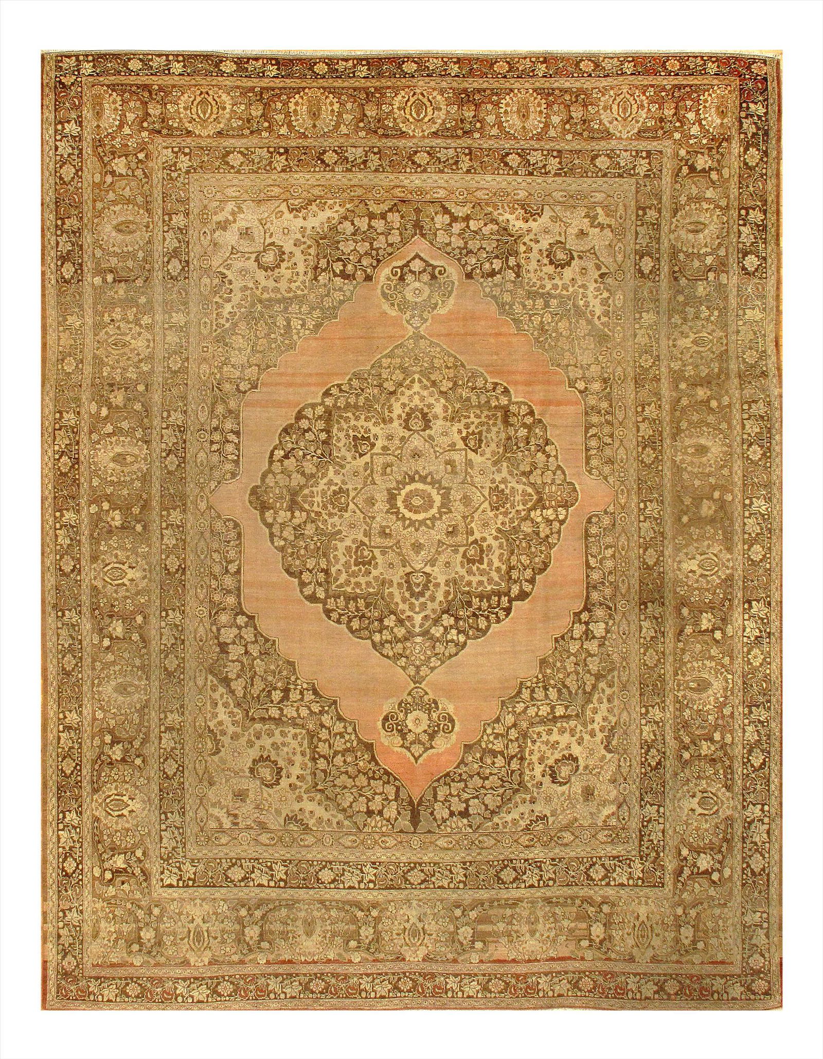 Light Brown Persian Antique Tabriz 9'.3'' X 11'.6'': Light Brown Persian Antique Tabriz 9'.3'' X 11'.6'' Antique Lamb's Wool Hand-Knotted 300-E07614-862 This item is part of our fine auction collection which includes many fine home accessories including